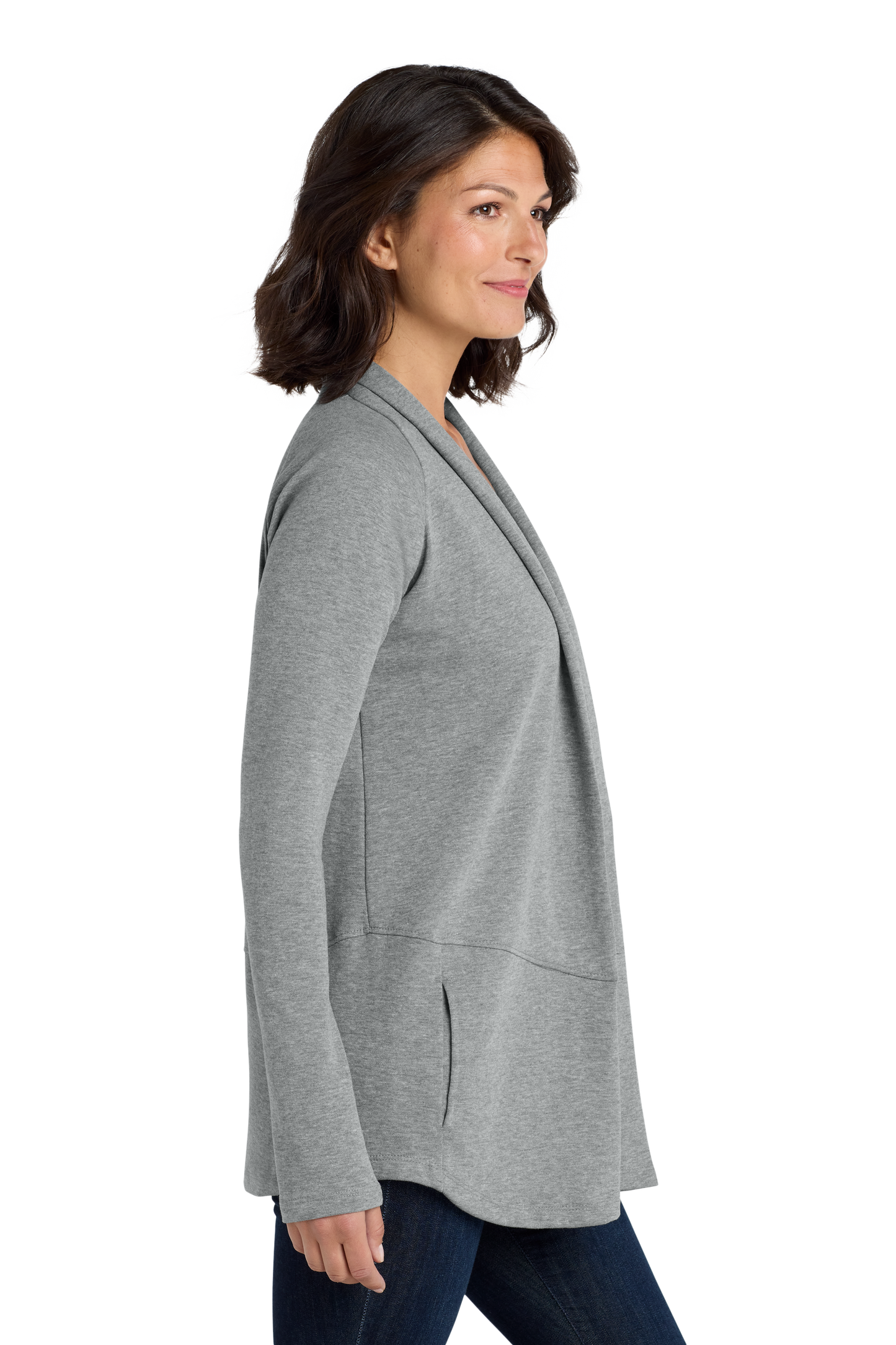 Port Authority® Women's Interlock Cardigan - Medium Heather Grey/ Charcoal Heather