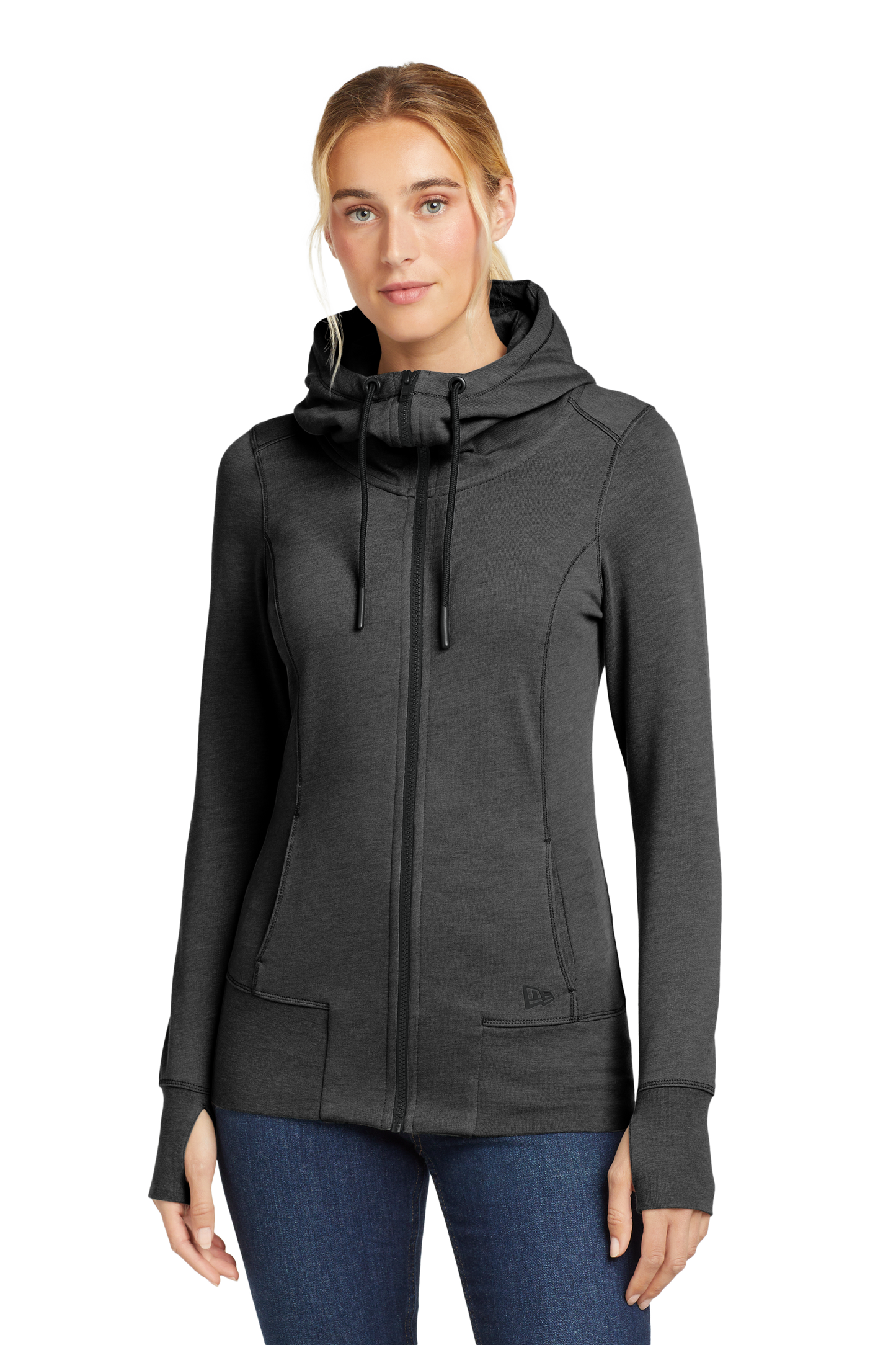 New Era® Women's Tri-Blend Fleece Full-Zip Hoodie - Black Heather