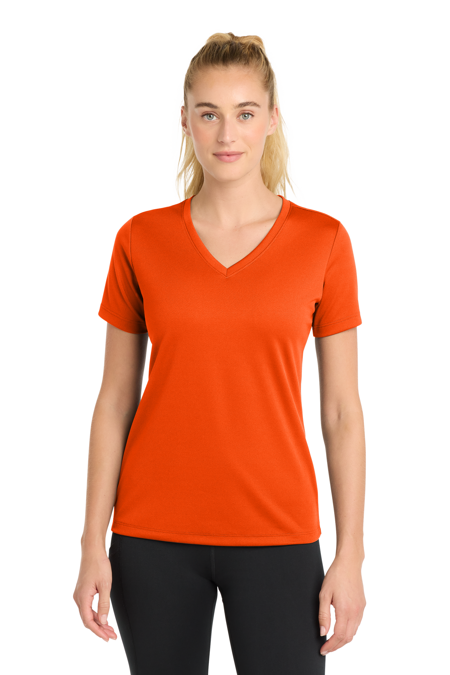 Sport-Tek® Women's PosiCharge® RacerMesh® V-Neck Tee - Neon Orange