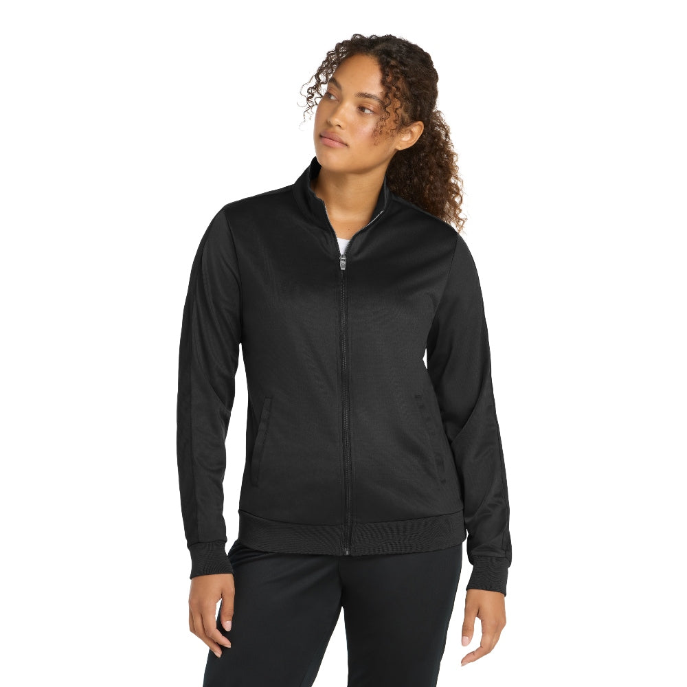 Sport-Tek® Ladies Tricot Sleeve Stripe Track Jacket - Black