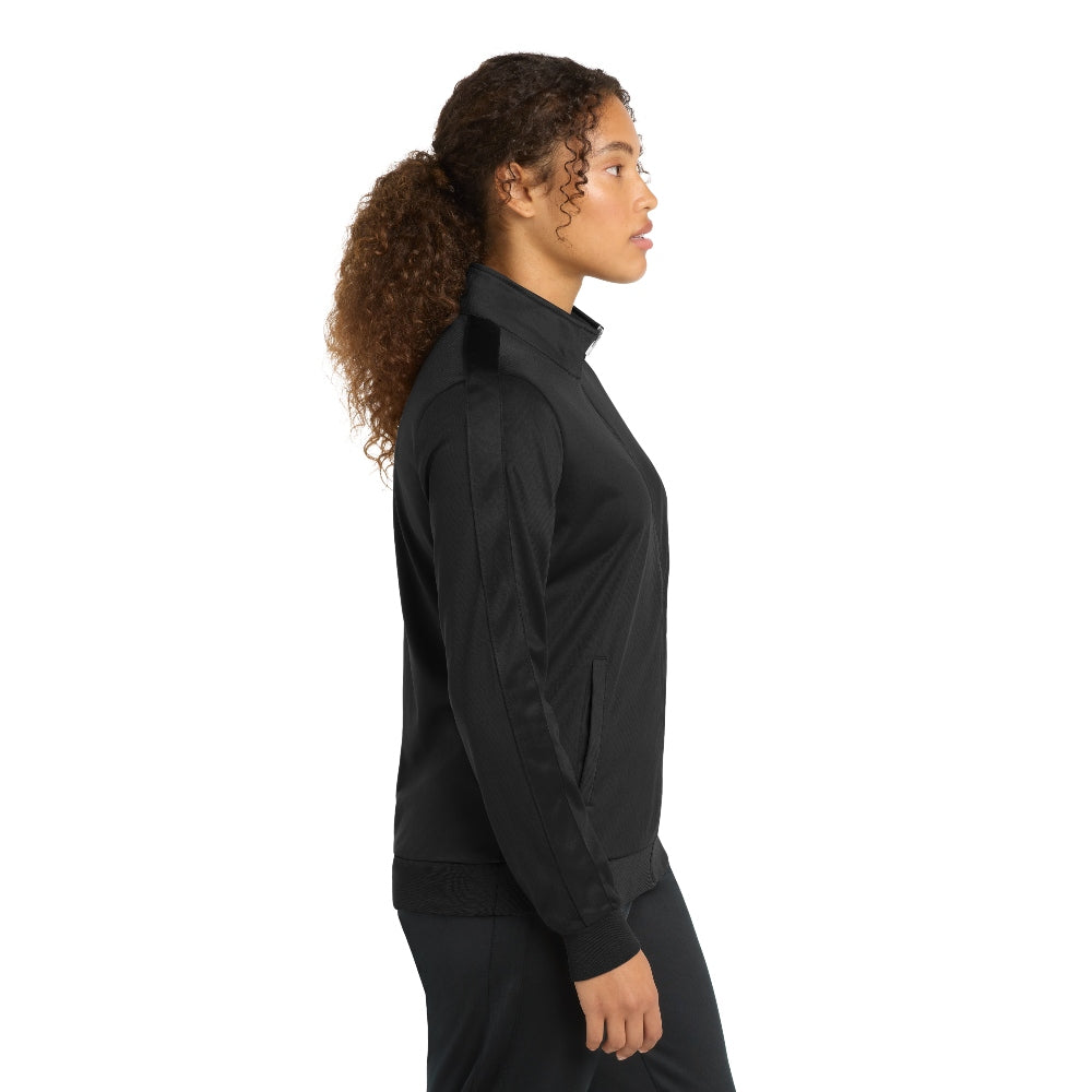 Sport-Tek® Ladies Tricot Sleeve Stripe Track Jacket - Black