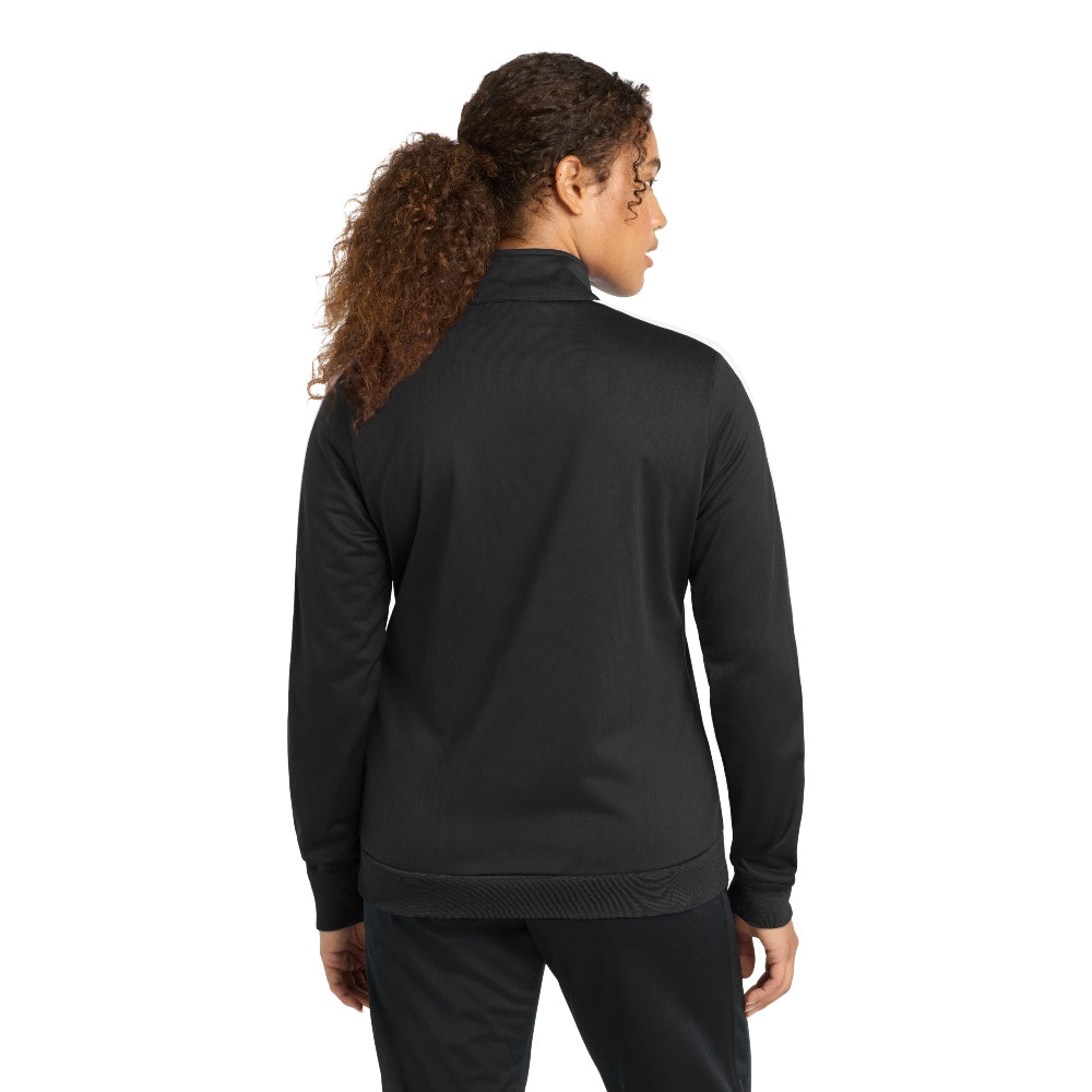 Sport-Tek® Ladies Tricot Sleeve Stripe Track Jacket - Black/White