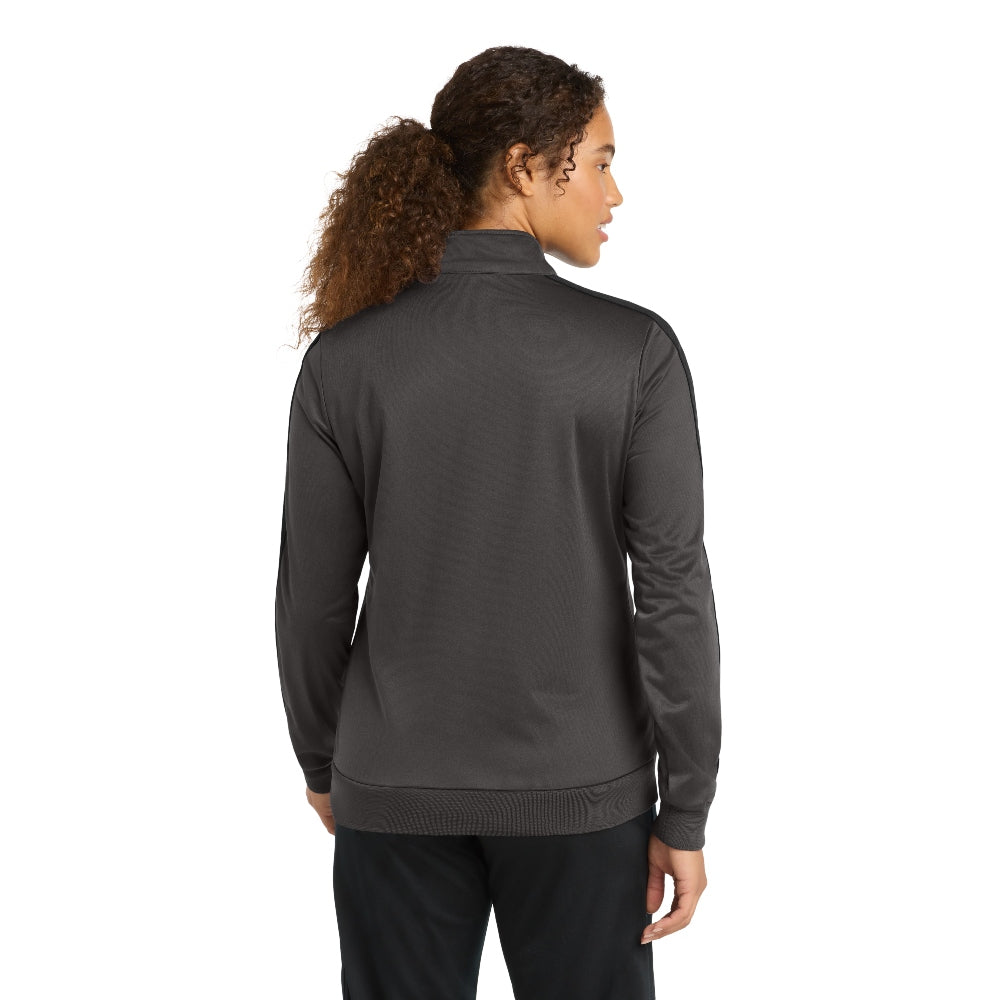 Sport-Tek® Ladies Tricot Sleeve Stripe Track Jacket - Graphite/Black