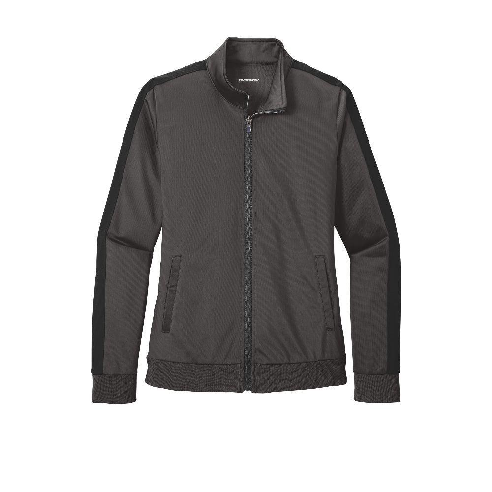 Sport-Tek® Ladies Tricot Sleeve Stripe Track Jacket - Graphite/Black