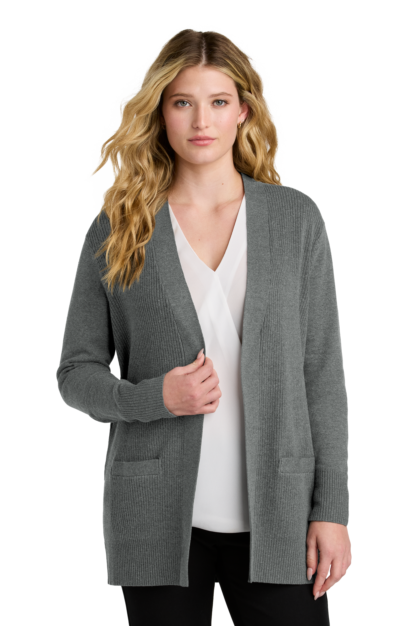 Port Authority® Women’s Easy Care Open-Front Cardigan Sweater - Medium Heather Grey