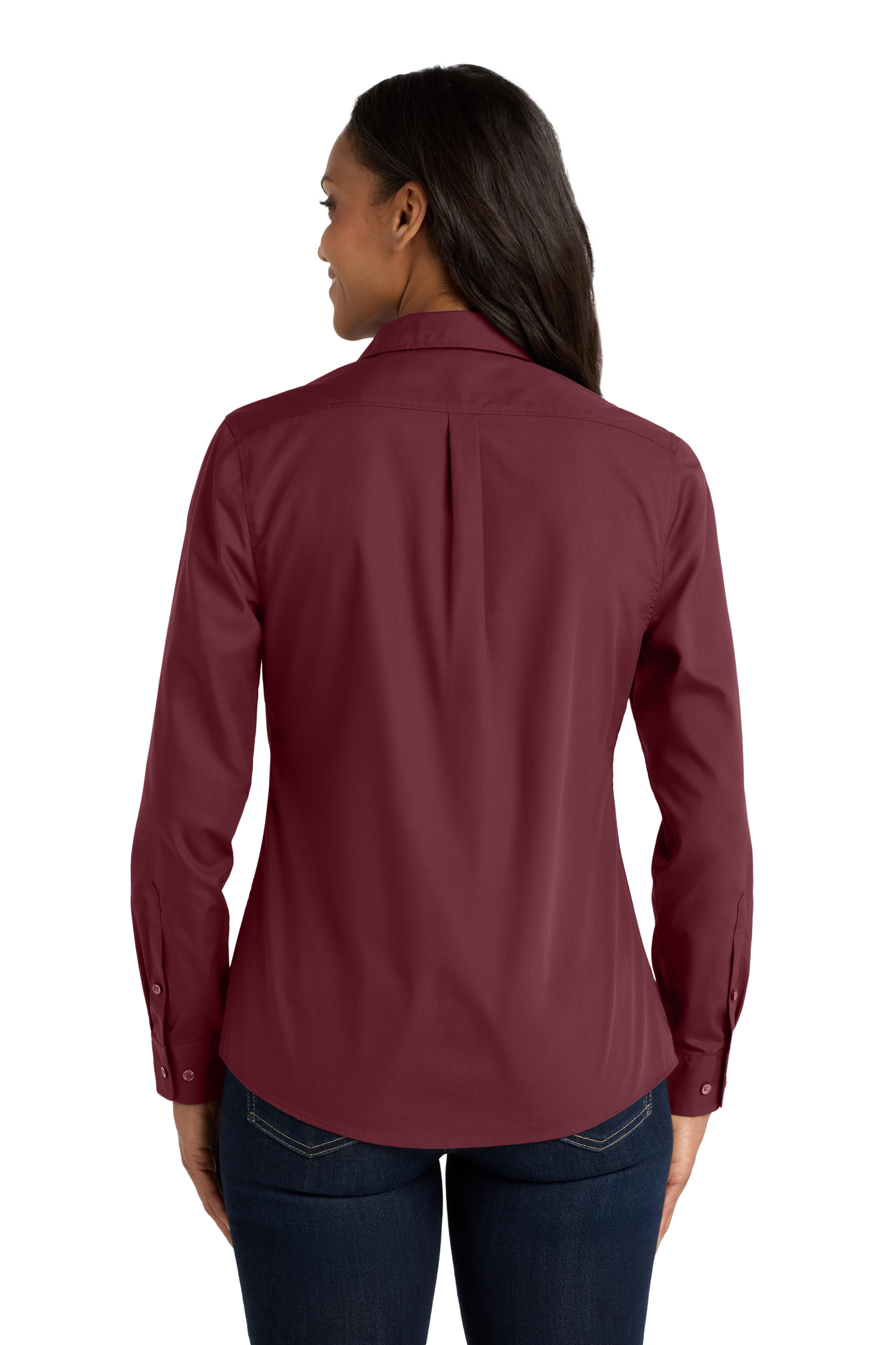Port Authority® Women's Long Sleeve Carefree Poplin Shirt - Burgundy