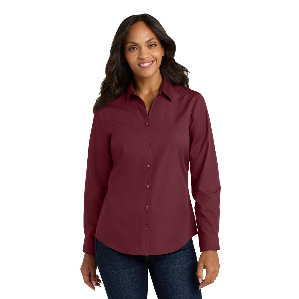 Port Authority® Women's Long Sleeve Carefree Poplin Shirt - Burgundy