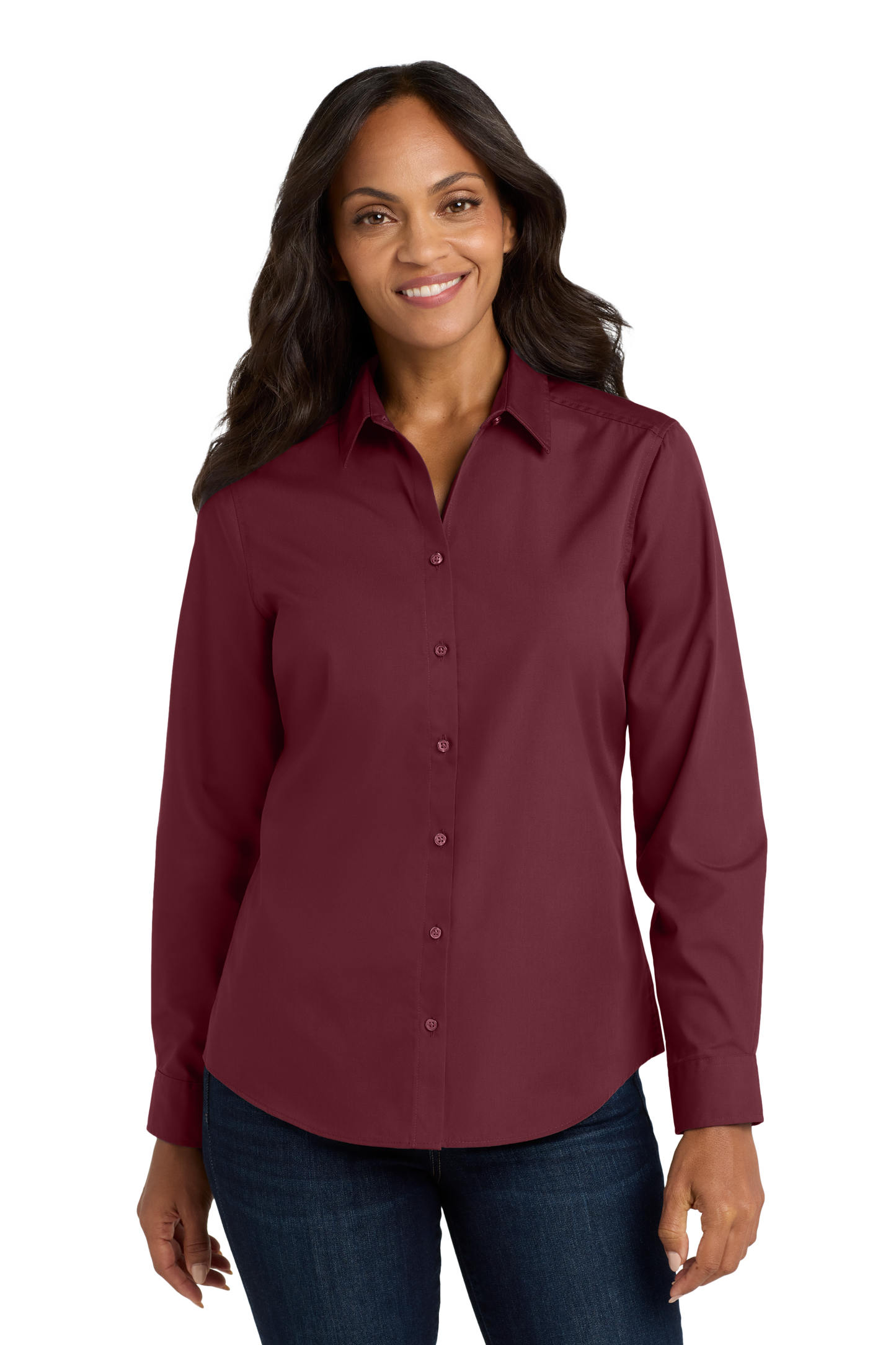Port Authority® Women's Long Sleeve Carefree Poplin Shirt - Burgundy