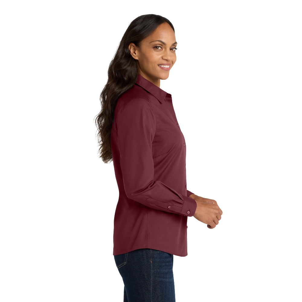 Port Authority® Women's Long Sleeve Carefree Poplin Shirt - Burgundy