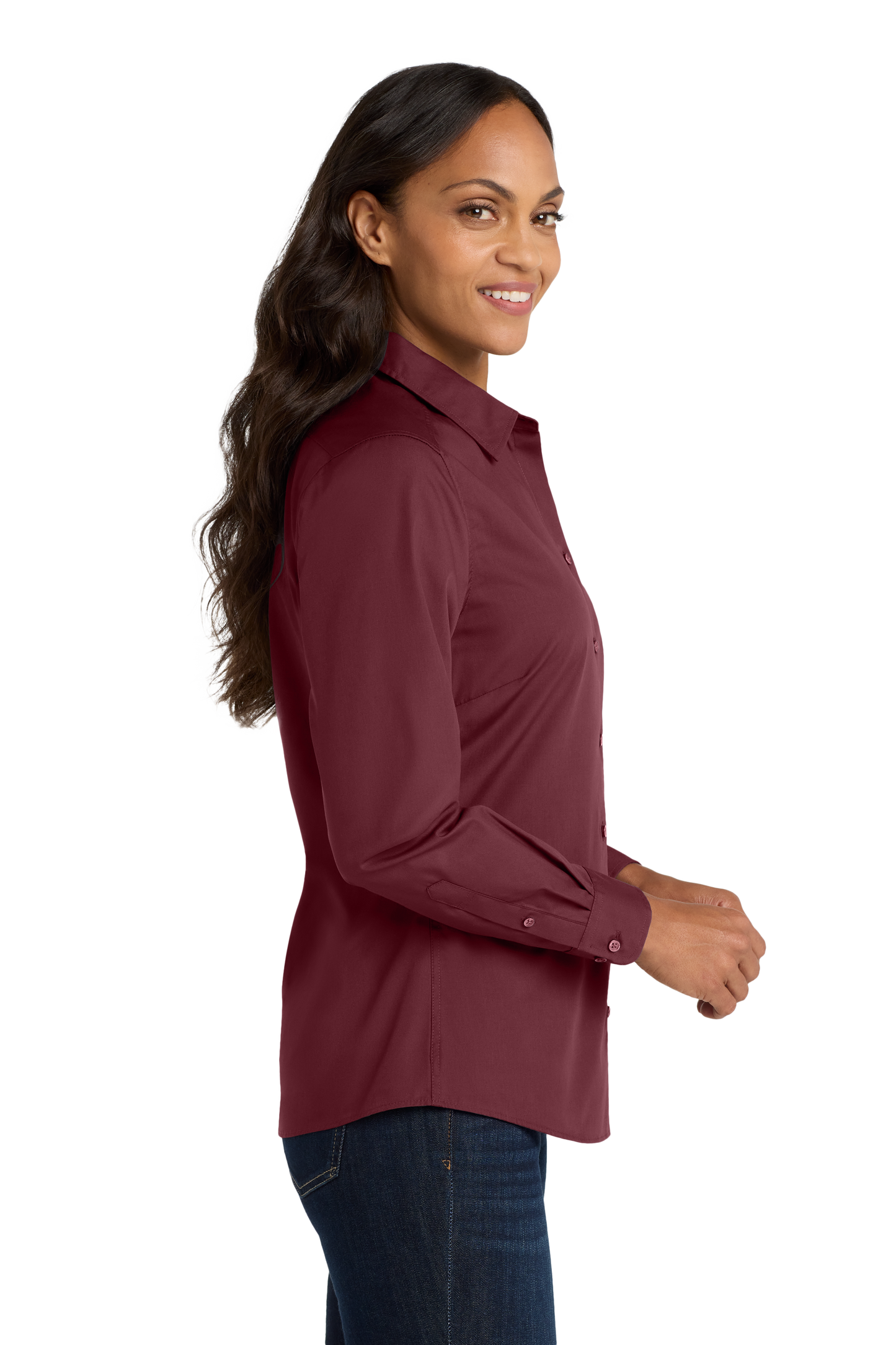 Port Authority® Women's Long Sleeve Carefree Poplin Shirt - Burgundy