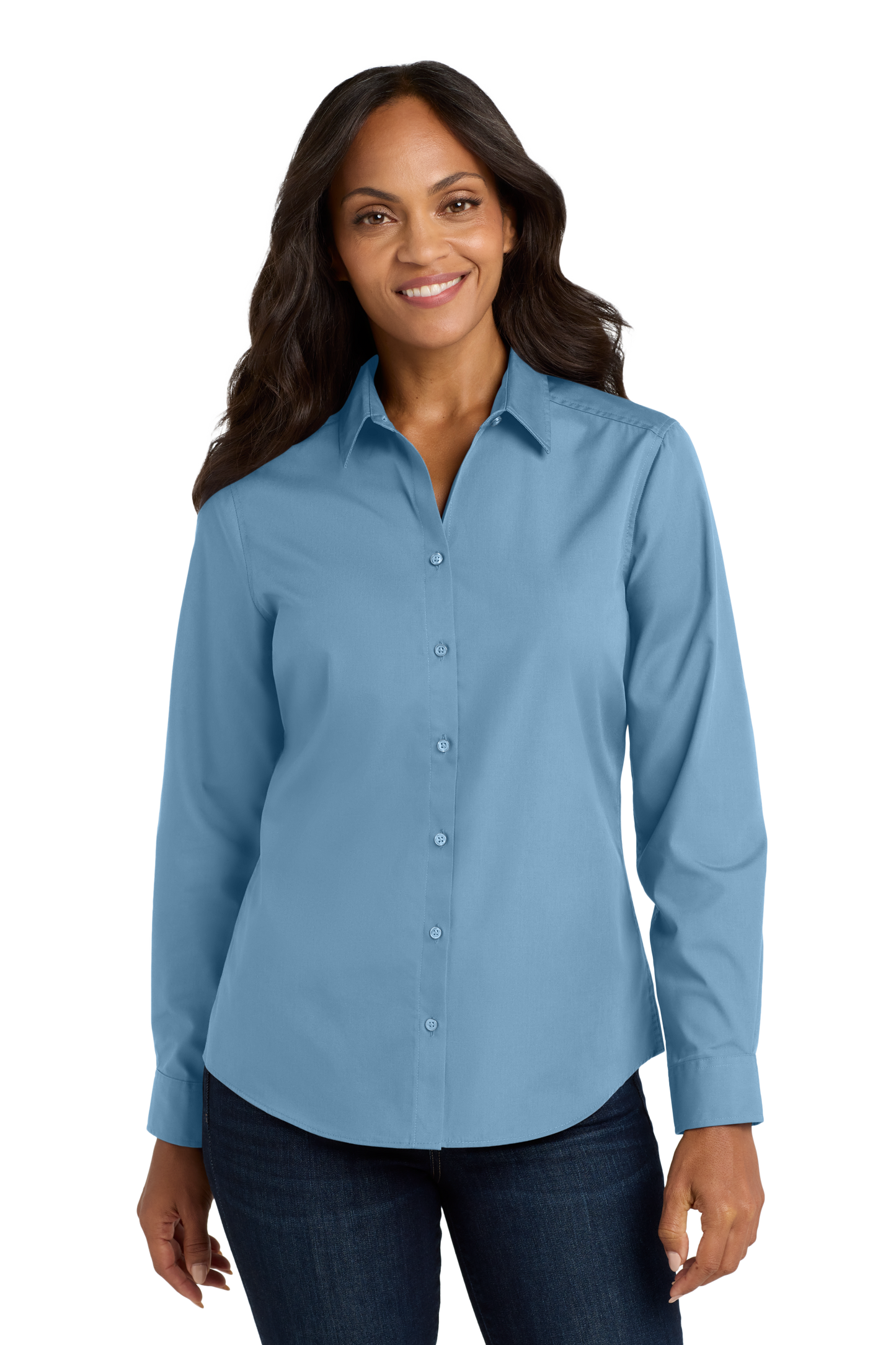 Port Authority® Women's Long Sleeve Carefree Poplin Shirt - Carolina Blue