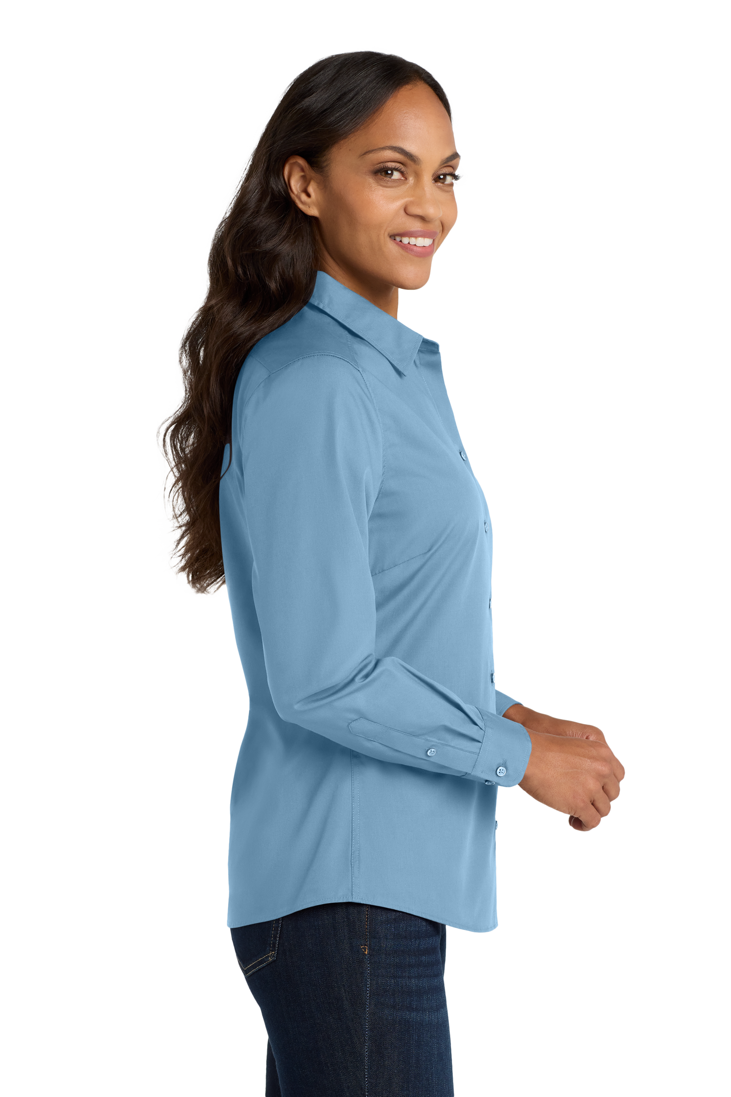 Port Authority® Women's Long Sleeve Carefree Poplin Shirt - Carolina Blue