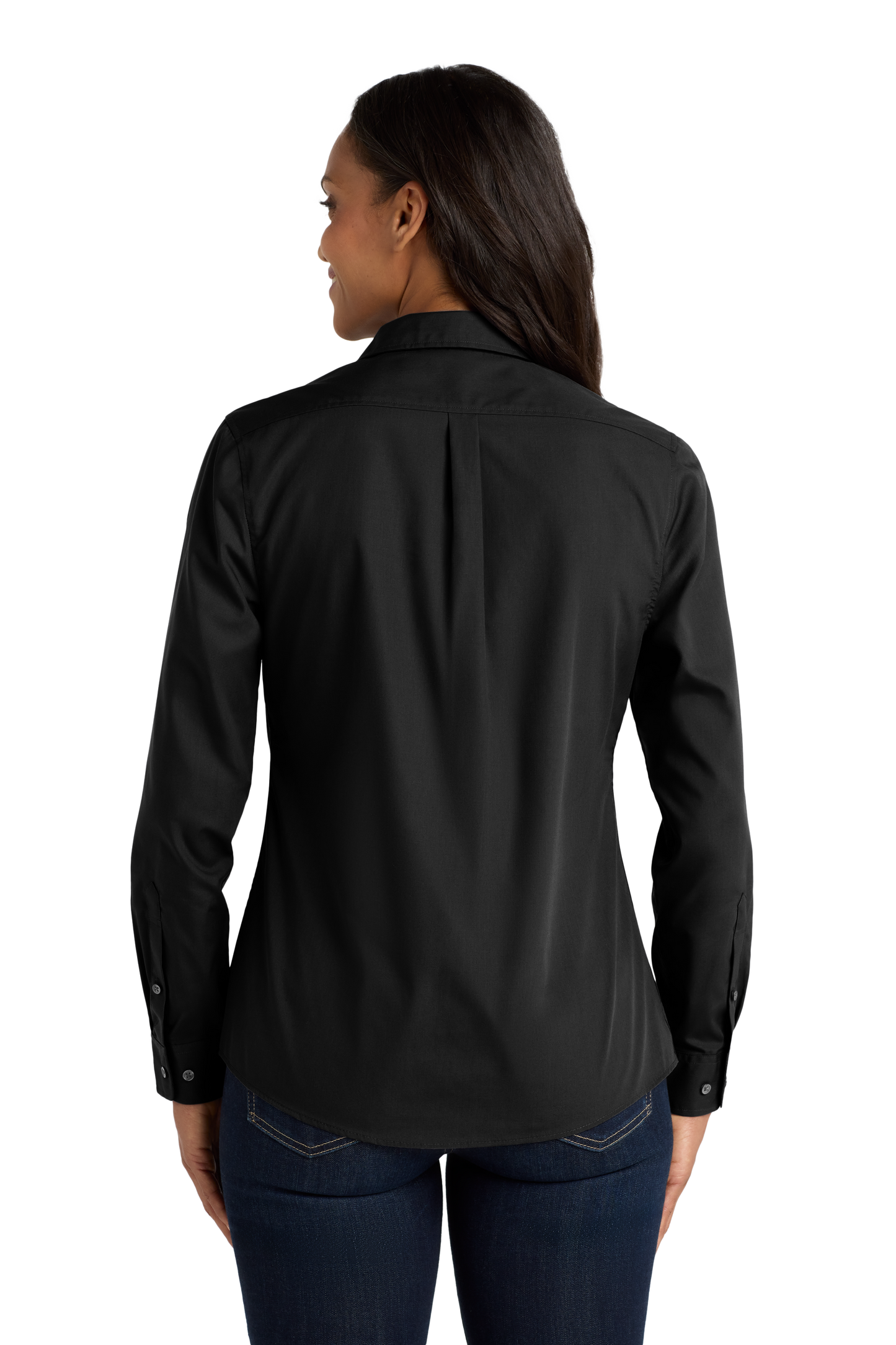 Port Authority® Women's Long Sleeve Carefree Poplin Shirt - Deep Black