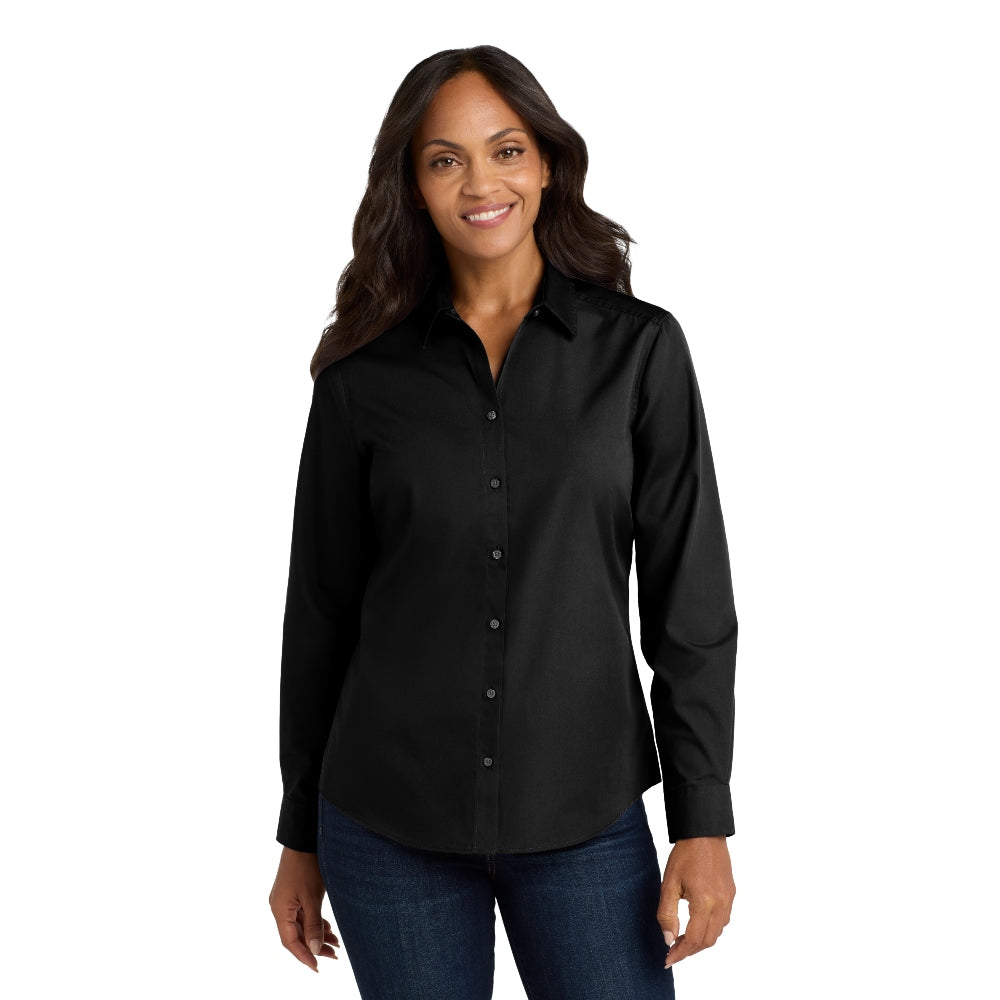 Port Authority® Women's Long Sleeve Carefree Poplin Shirt - Deep Black