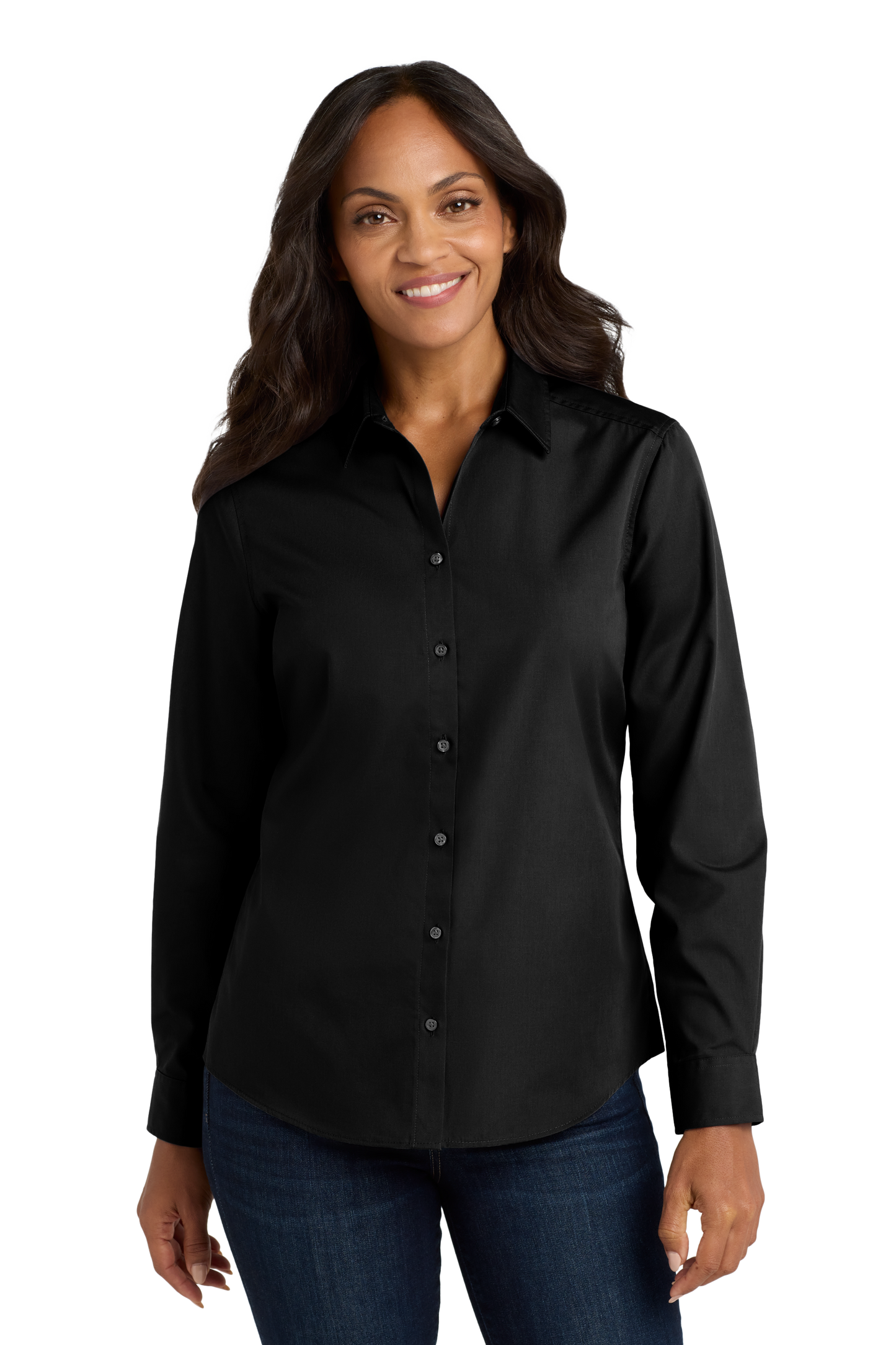 Port Authority® Women's Long Sleeve Carefree Poplin Shirt - Deep Black
