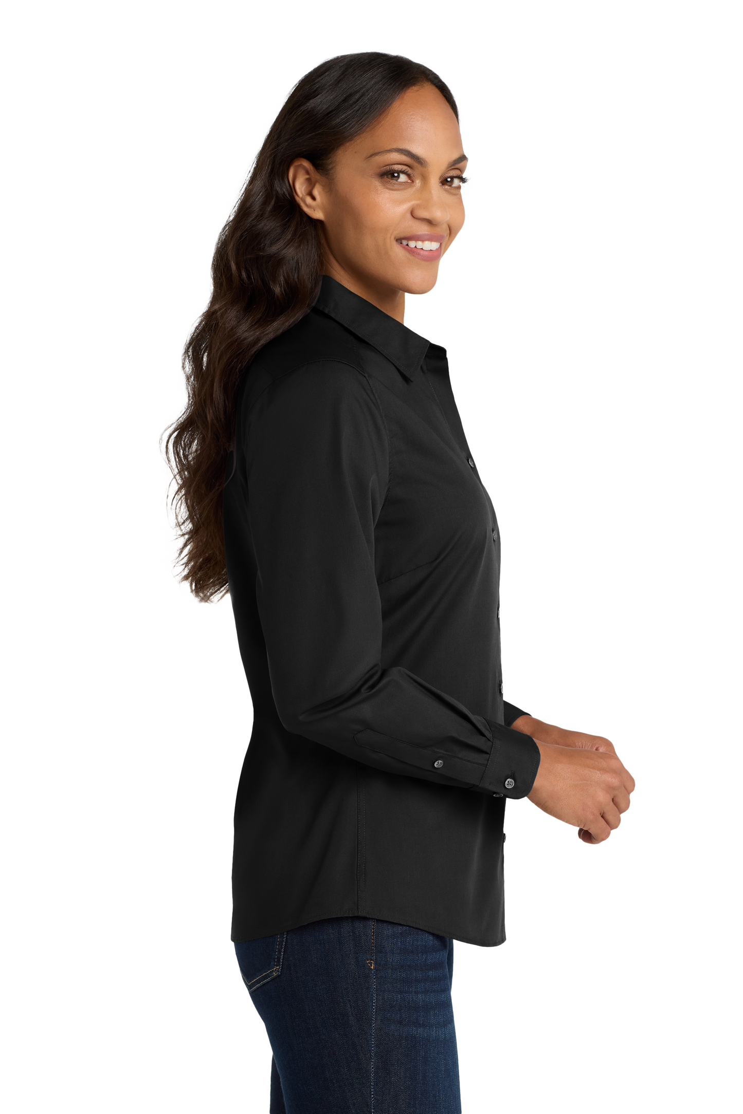 Port Authority® Women's Long Sleeve Carefree Poplin Shirt - Deep Black