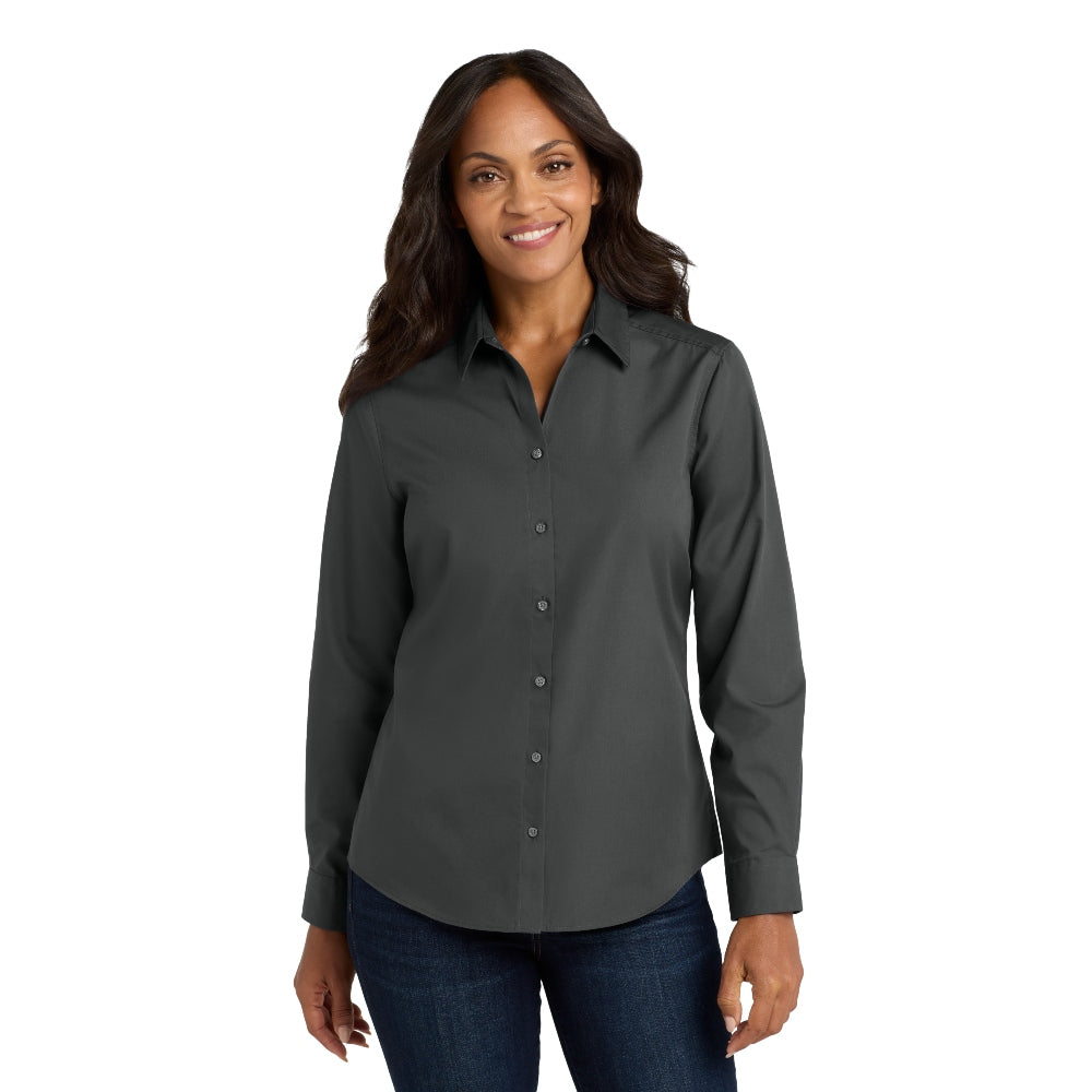 Port Authority® Women's Long Sleeve Carefree Poplin Shirt - Graphite