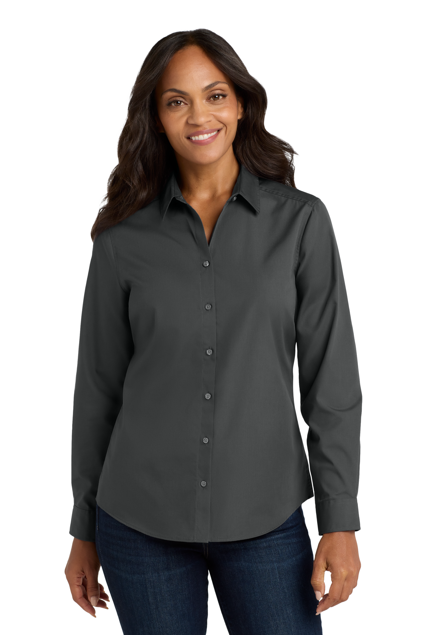 Port Authority® Women's Long Sleeve Carefree Poplin Shirt - Graphite