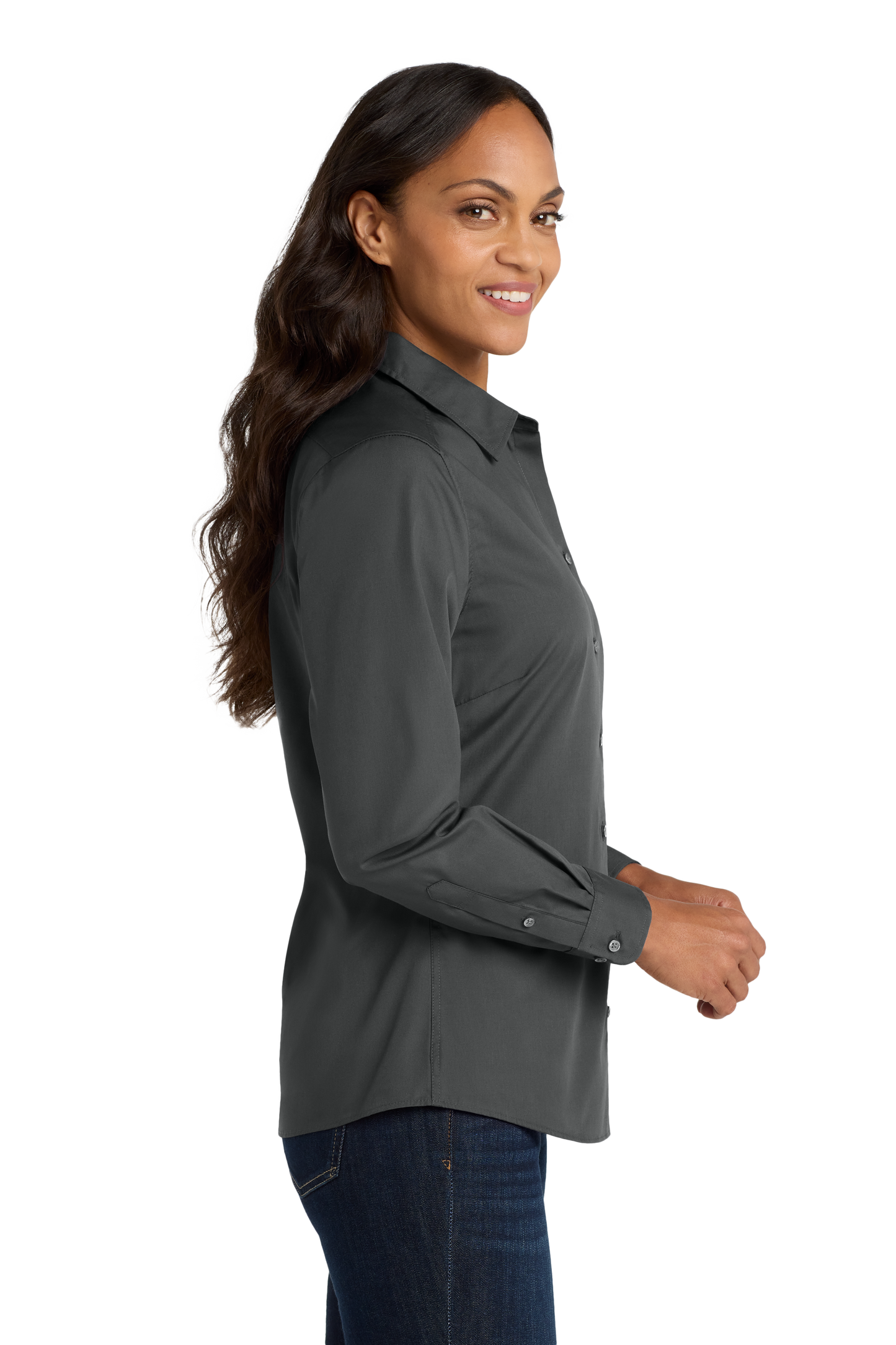 Port Authority® Women's Long Sleeve Carefree Poplin Shirt - Graphite