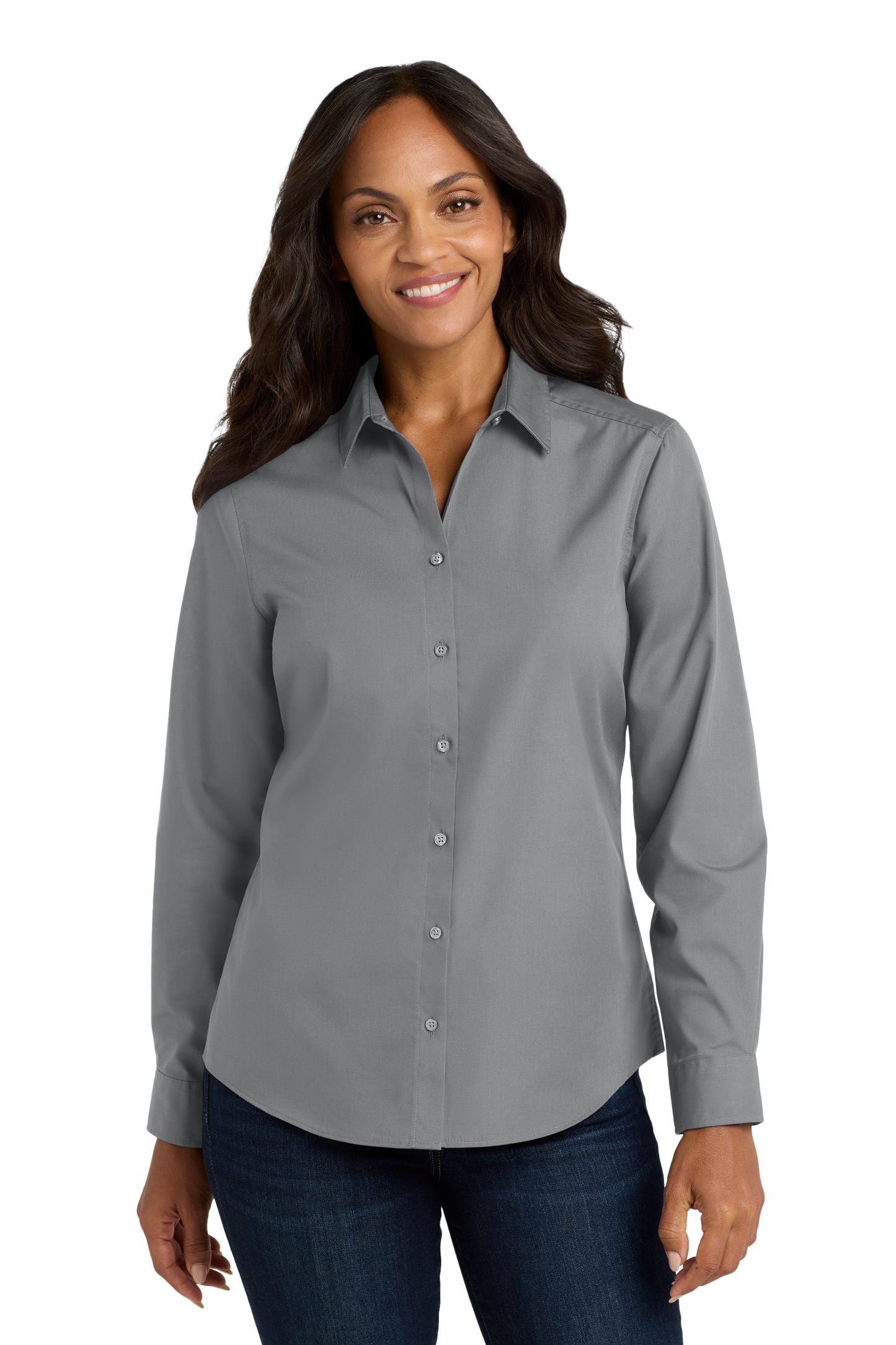 Port Authority® Women's Long Sleeve Carefree Poplin Shirt - Gusty Grey