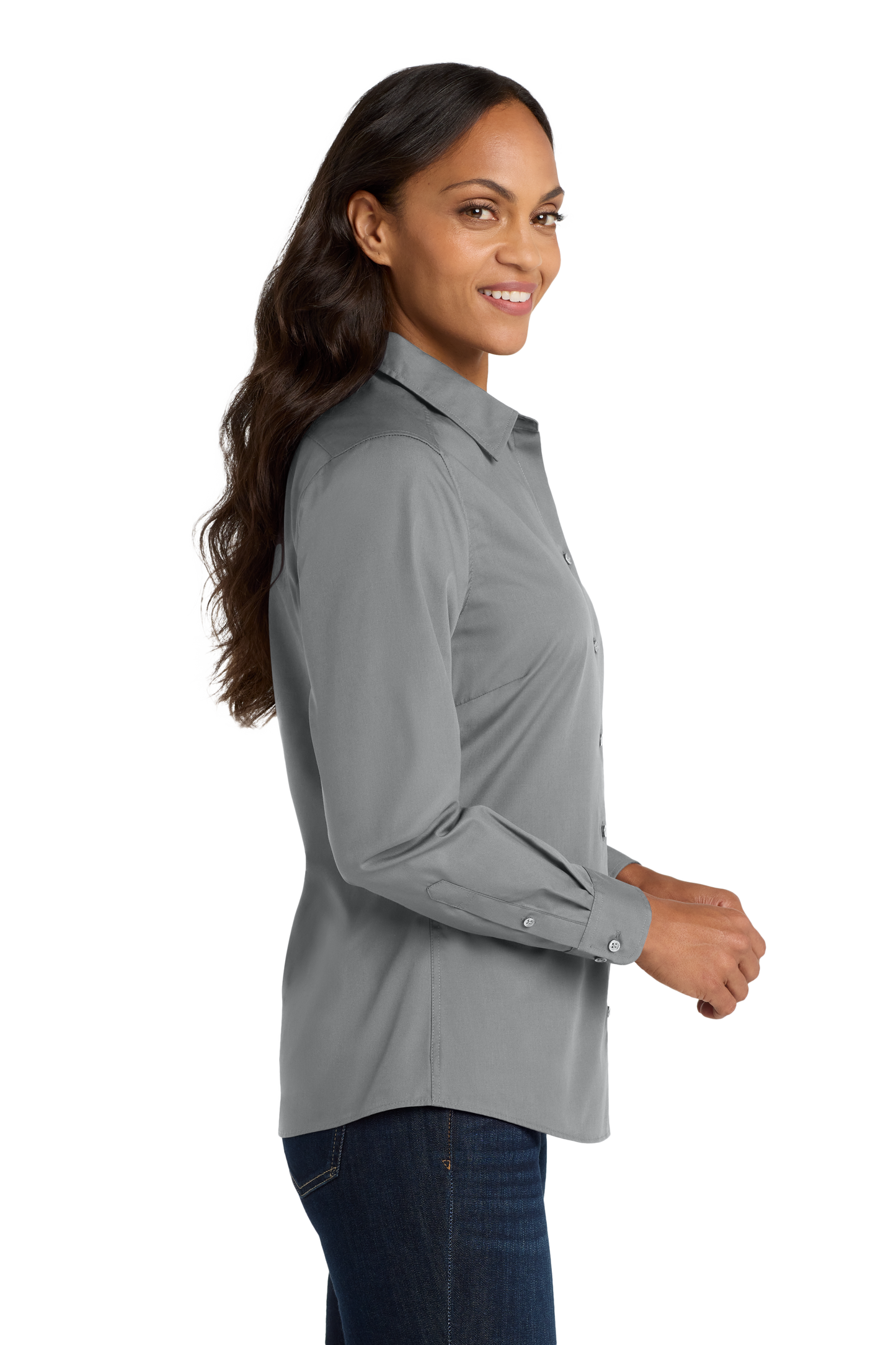 Port Authority® Women's Long Sleeve Carefree Poplin Shirt - Gusty Grey