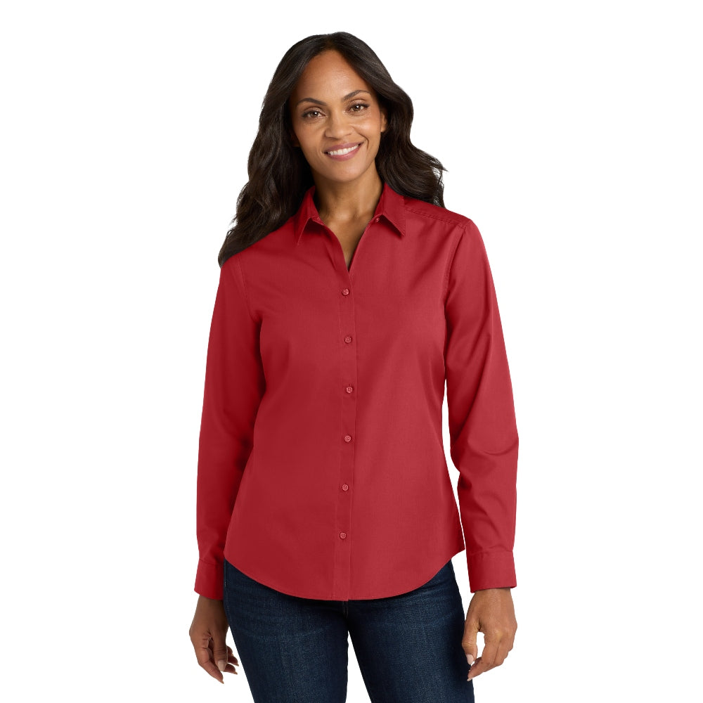 Port Authority® Women's Long Sleeve Carefree Poplin Shirt - Rich Red