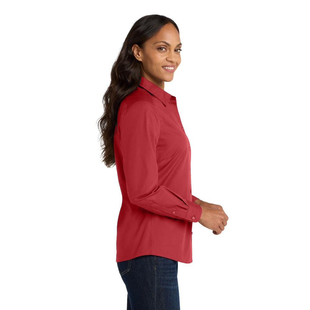 Port Authority® Women's Long Sleeve Carefree Poplin Shirt - Rich Red