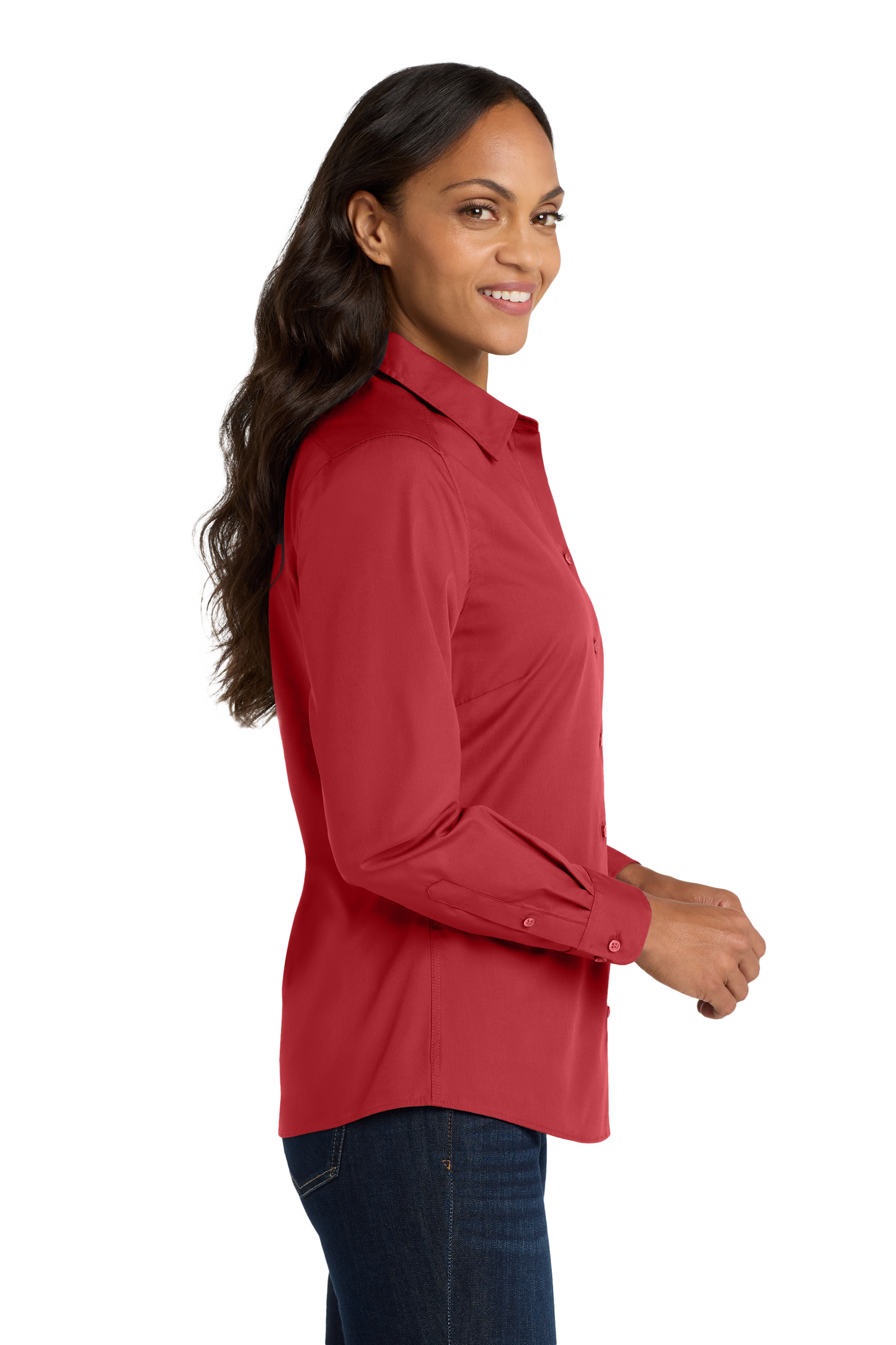 Port Authority® Women's Long Sleeve Carefree Poplin Shirt - Rich Red