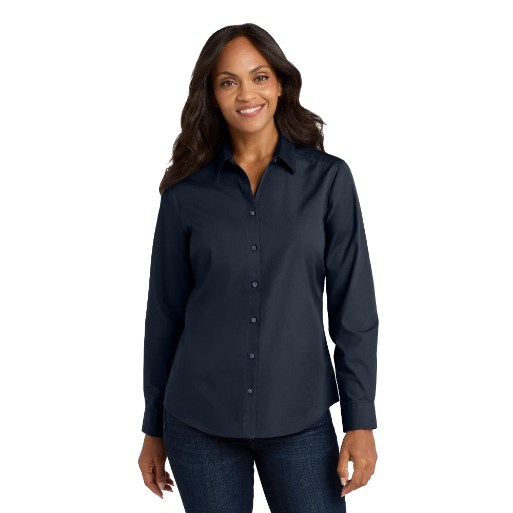 Port Authority® Women's Long Sleeve Carefree Poplin Shirt - River Blue Navy