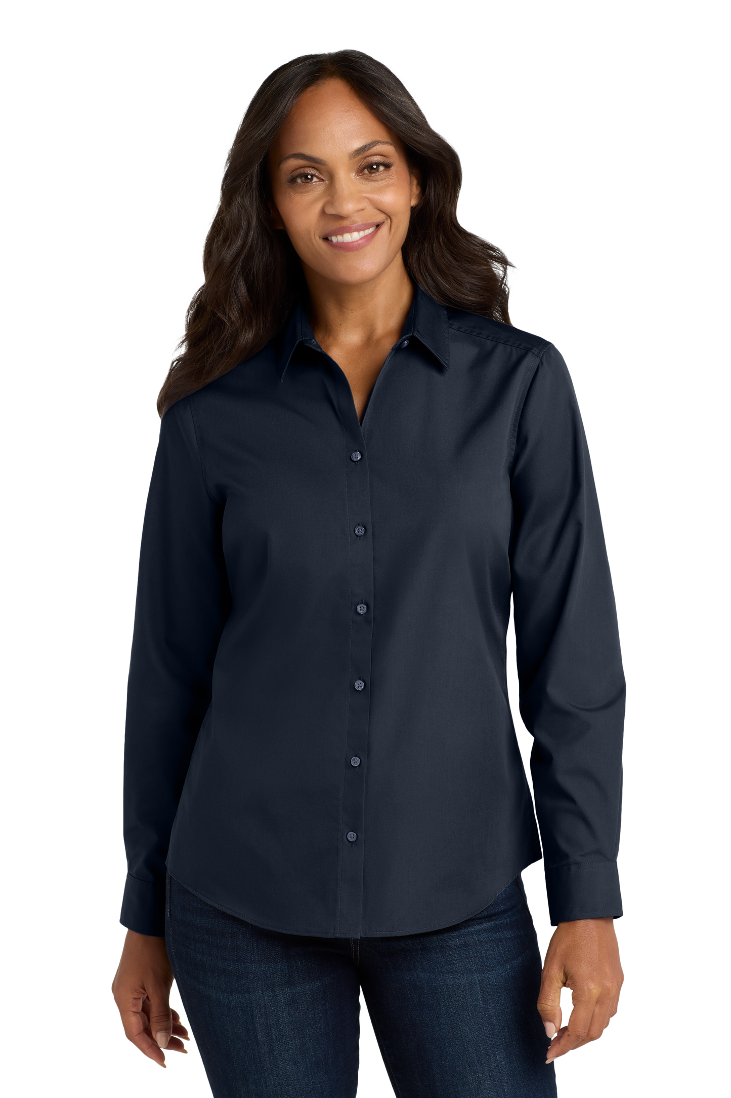 Port Authority® Women's Long Sleeve Carefree Poplin Shirt - River Blue Navy
