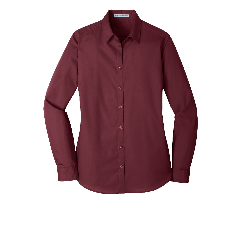 Port Authority® Women's Long Sleeve Carefree Poplin Shirt - Burgundy