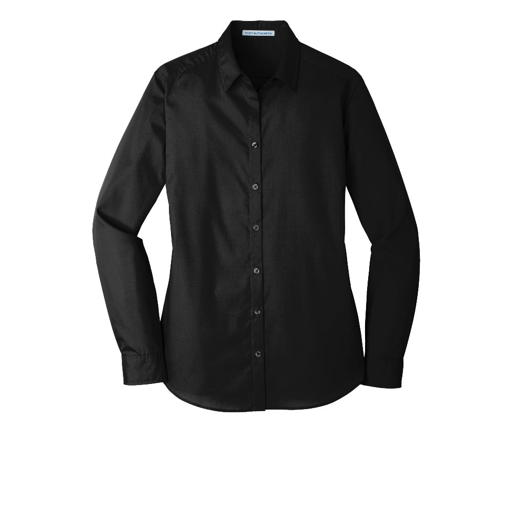 Port Authority® Women's Long Sleeve Carefree Poplin Shirt - Deep Black