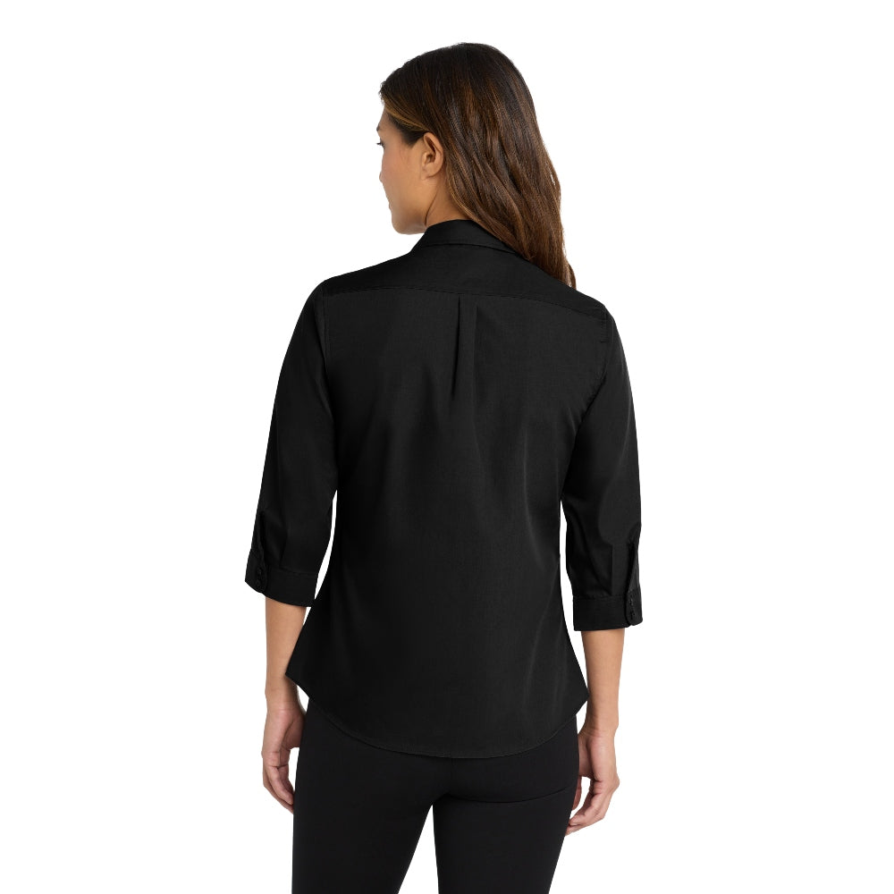 Port Authority® Women's 3/4-Sleeve Carefree Poplin Shirt - Deep Black