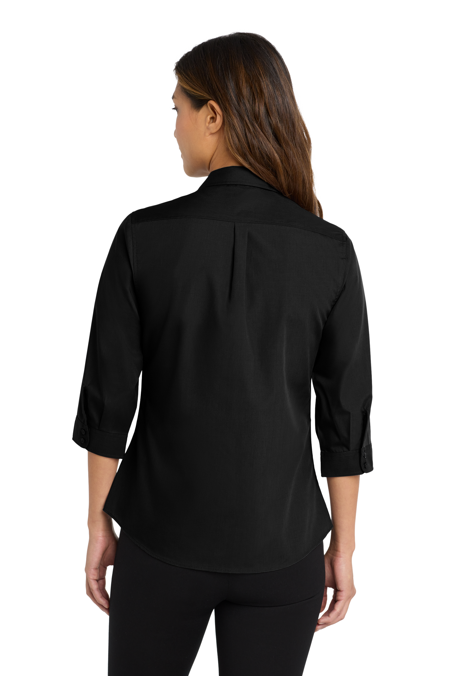 Port Authority® Women's 3/4-Sleeve Carefree Poplin Shirt - Deep Black