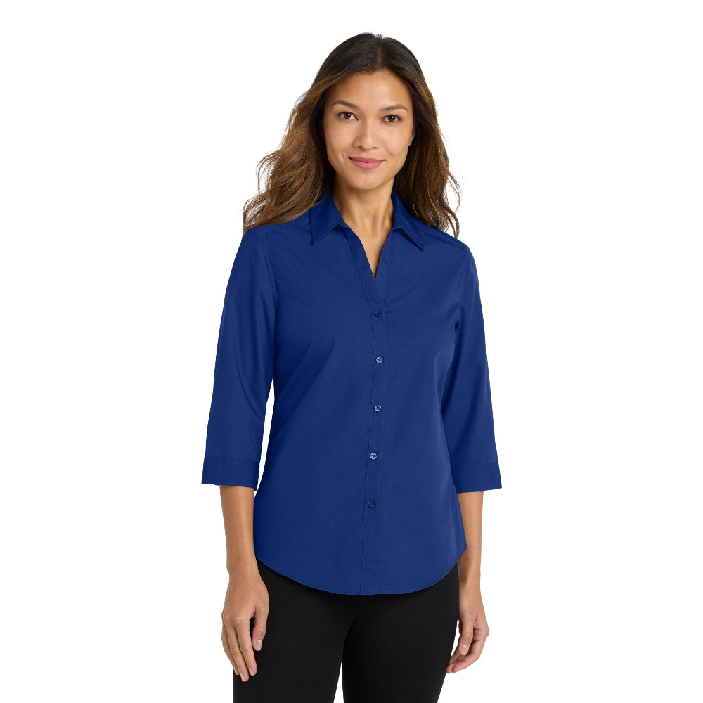 Port Authority® Women's 3/4-Sleeve Carefree Poplin Shirt - True Royal