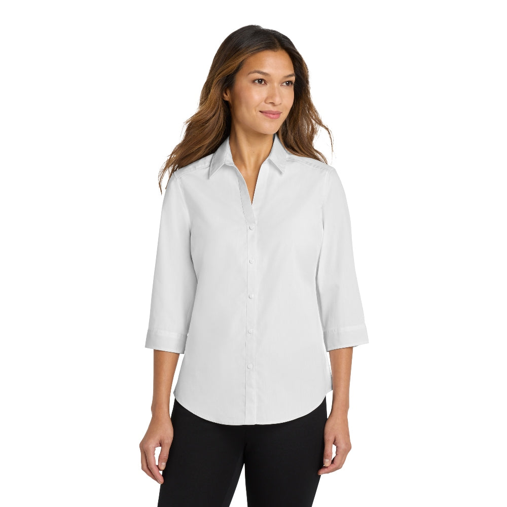 Port Authority® Women's 3/4-Sleeve Carefree Poplin Shirt - White