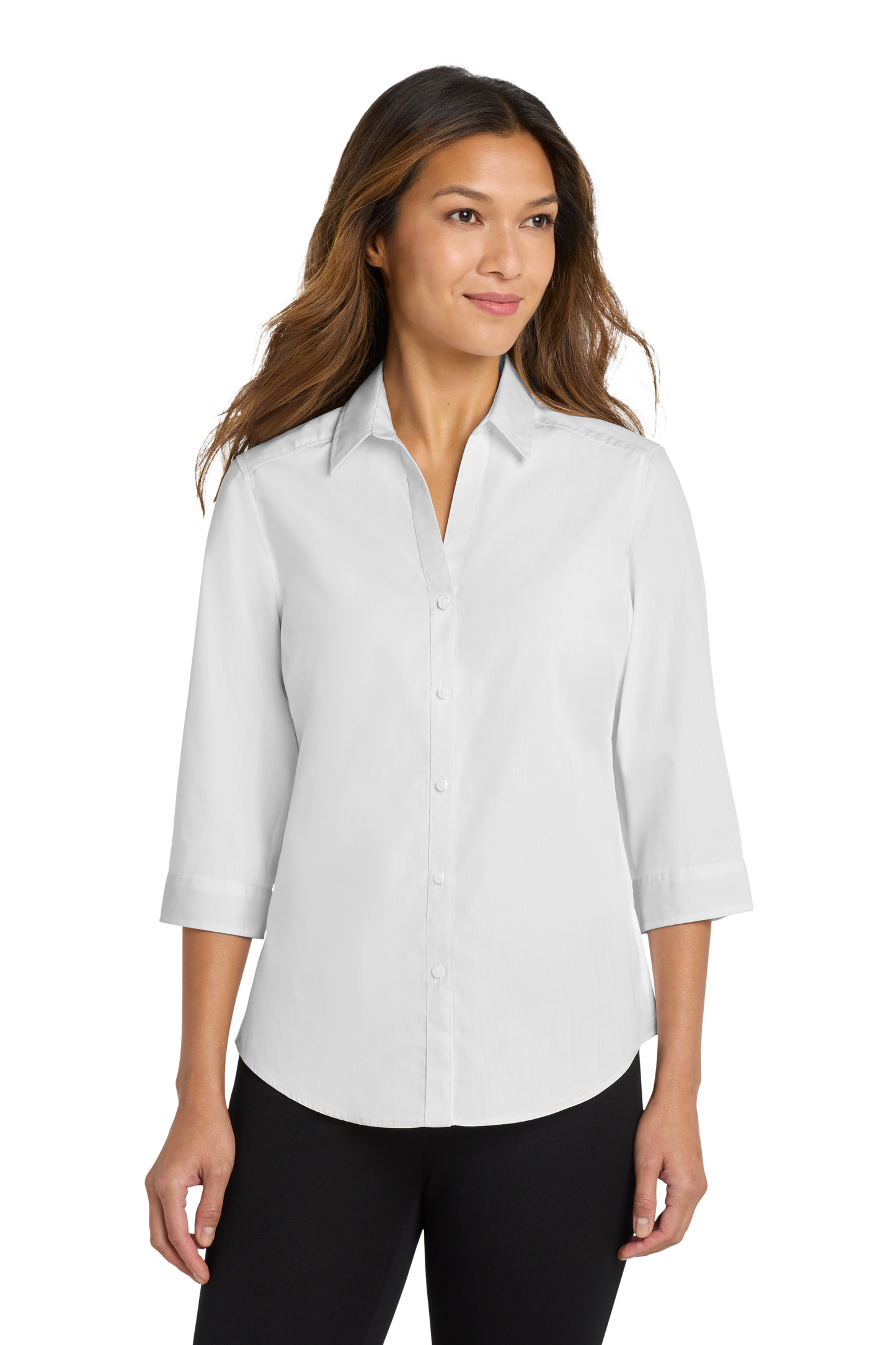 Port Authority® Women's 3/4-Sleeve Carefree Poplin Shirt - White