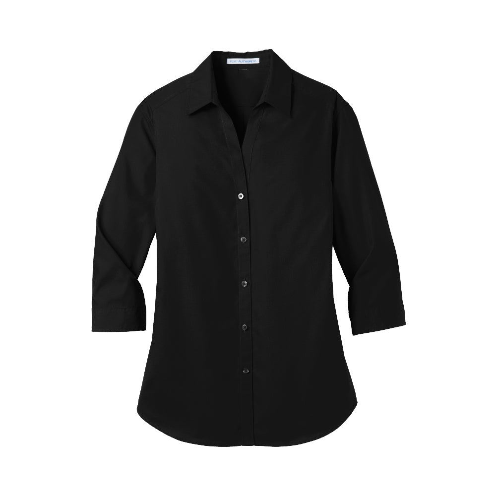 Port Authority® Women's 3/4-Sleeve Carefree Poplin Shirt - Deep Black
