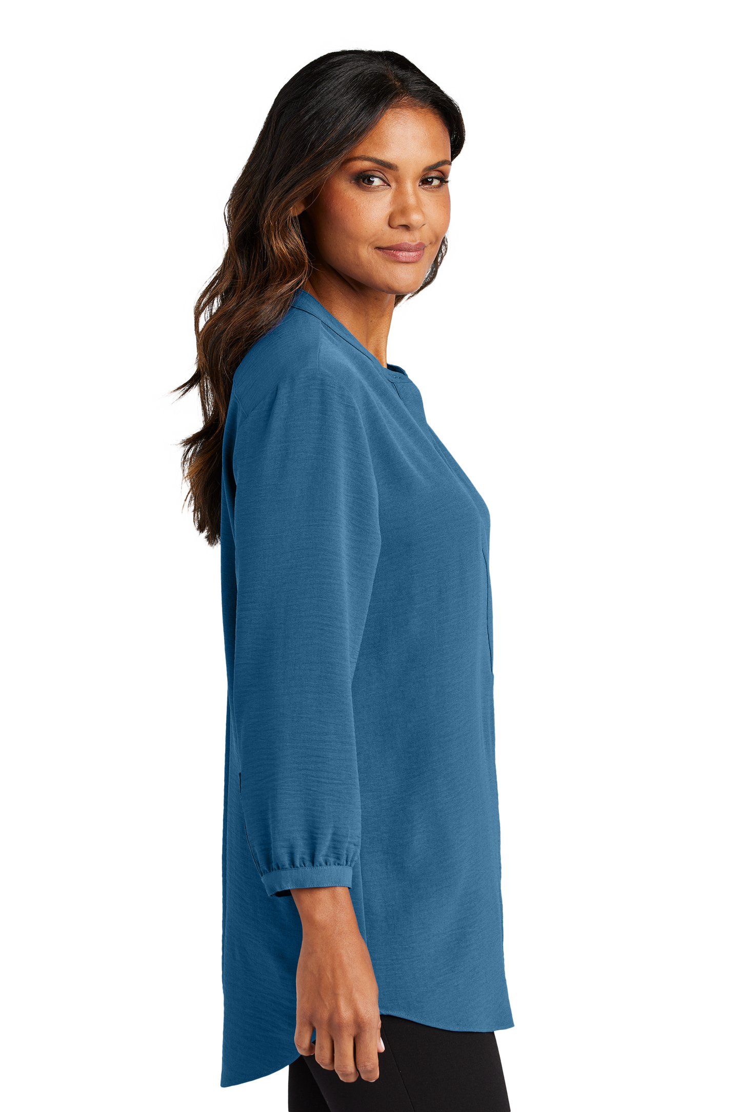 Port Authority® Women's 3/4-Sleeve Textured Crepe Tunic - Aegean Blue