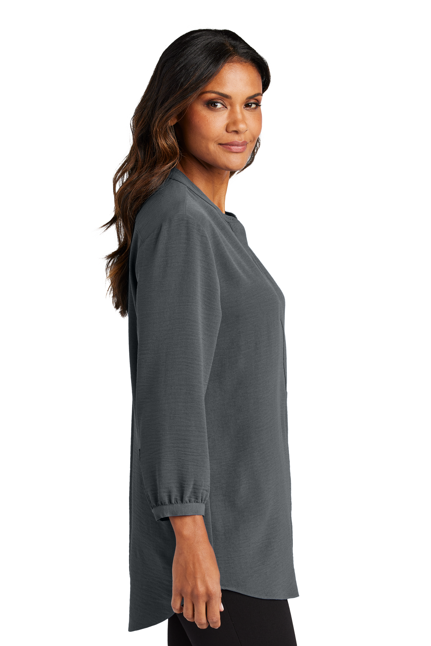Port Authority® Women's 3/4-Sleeve Textured Crepe Tunic - Graphite