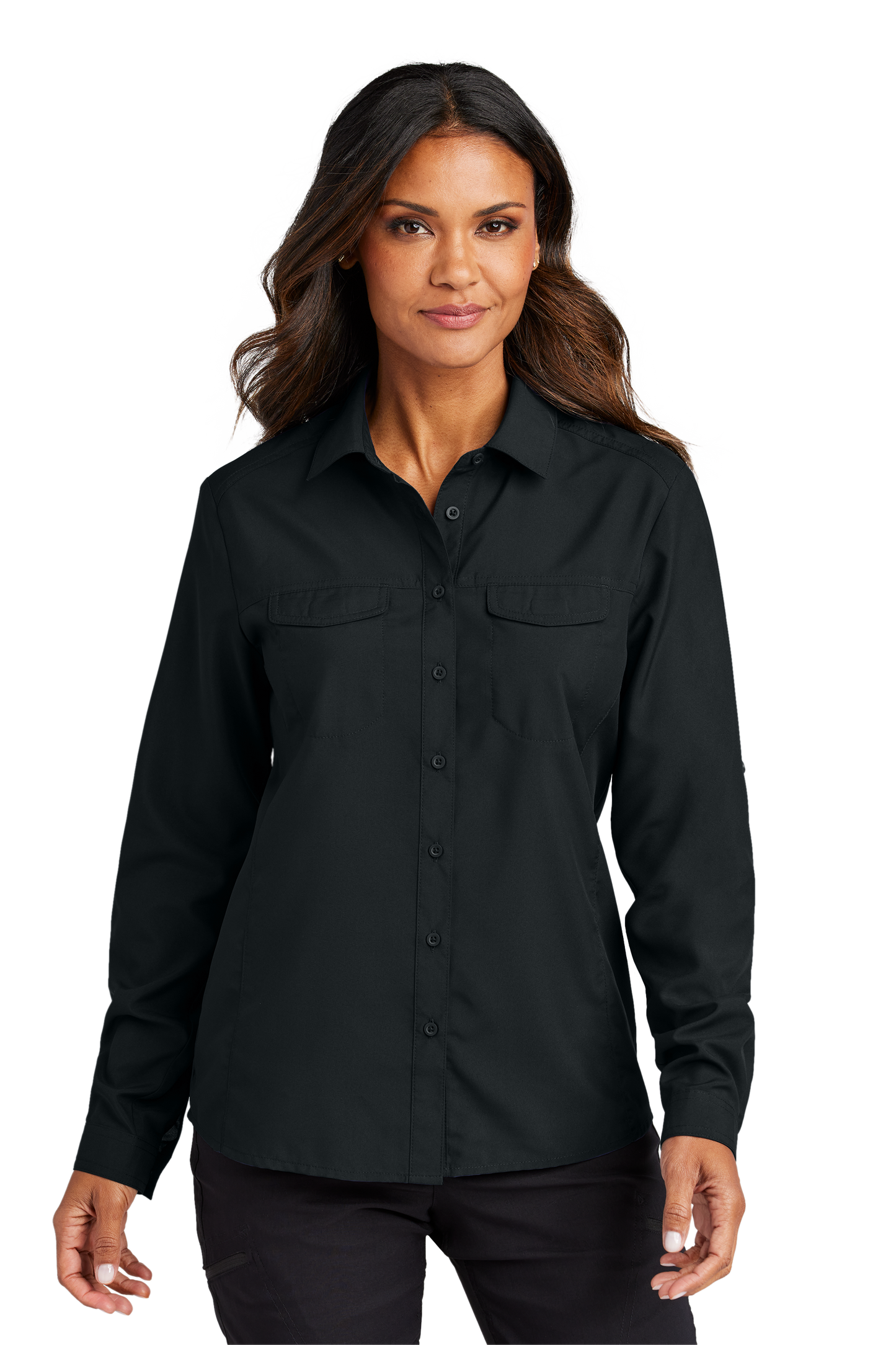 Port Authority® Women's Long Sleeve UV Daybreak Shirt - Deep Black