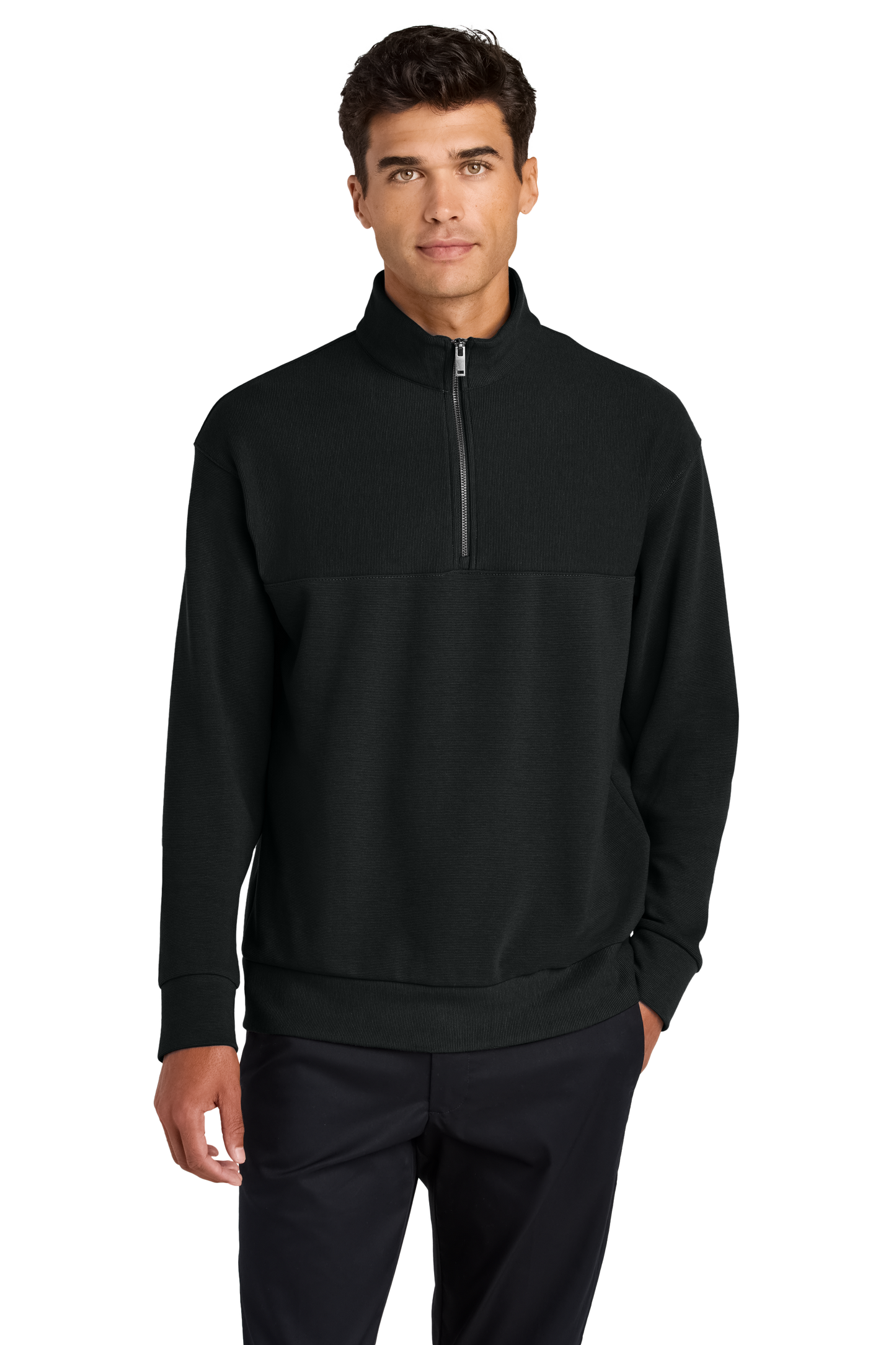 Mercer+Mettle® Linear Texture 1/4-Zip - Deep Black