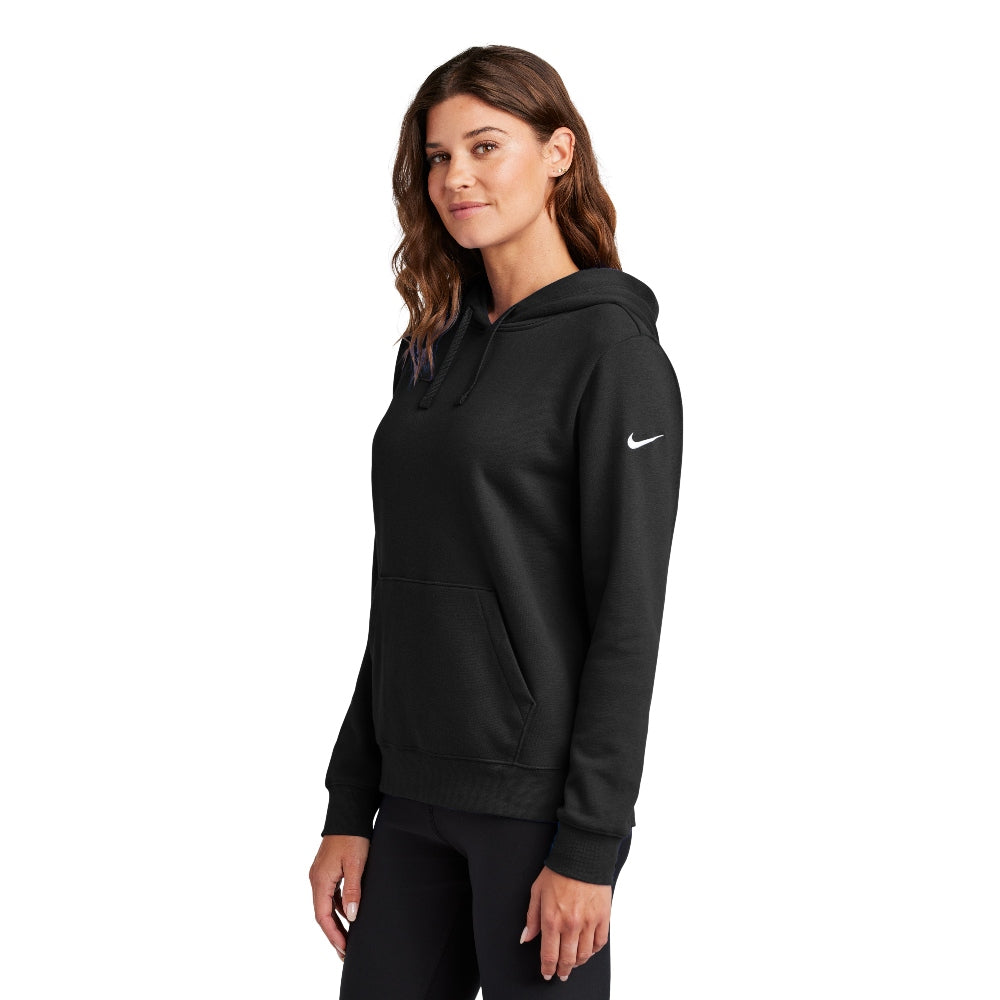 Nike Women's Club Fleece Sleeve Swoosh Pullover Hoodie - Black