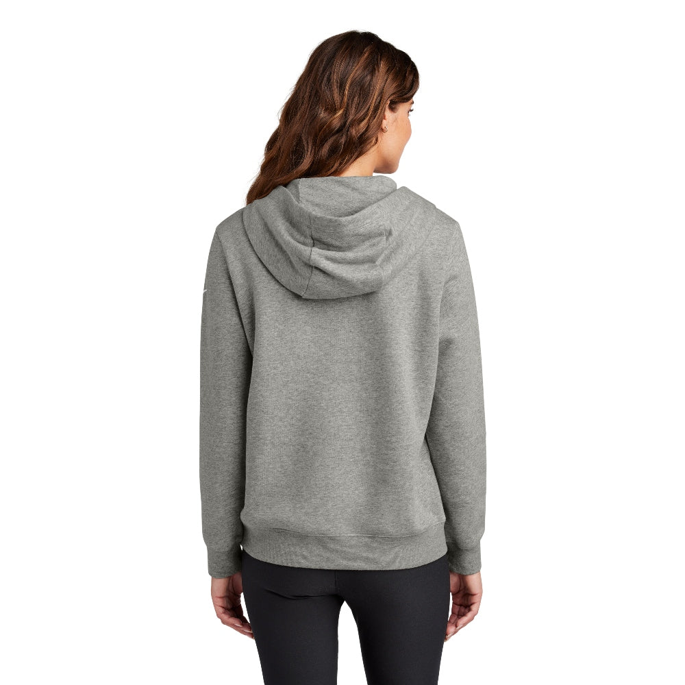 Nike Women's Club Fleece Sleeve Swoosh Pullover Hoodie - Dark Grey Heather