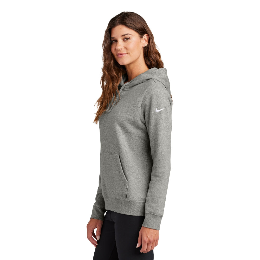 Nike Women's Club Fleece Sleeve Swoosh Pullover Hoodie - Dark Grey Heather