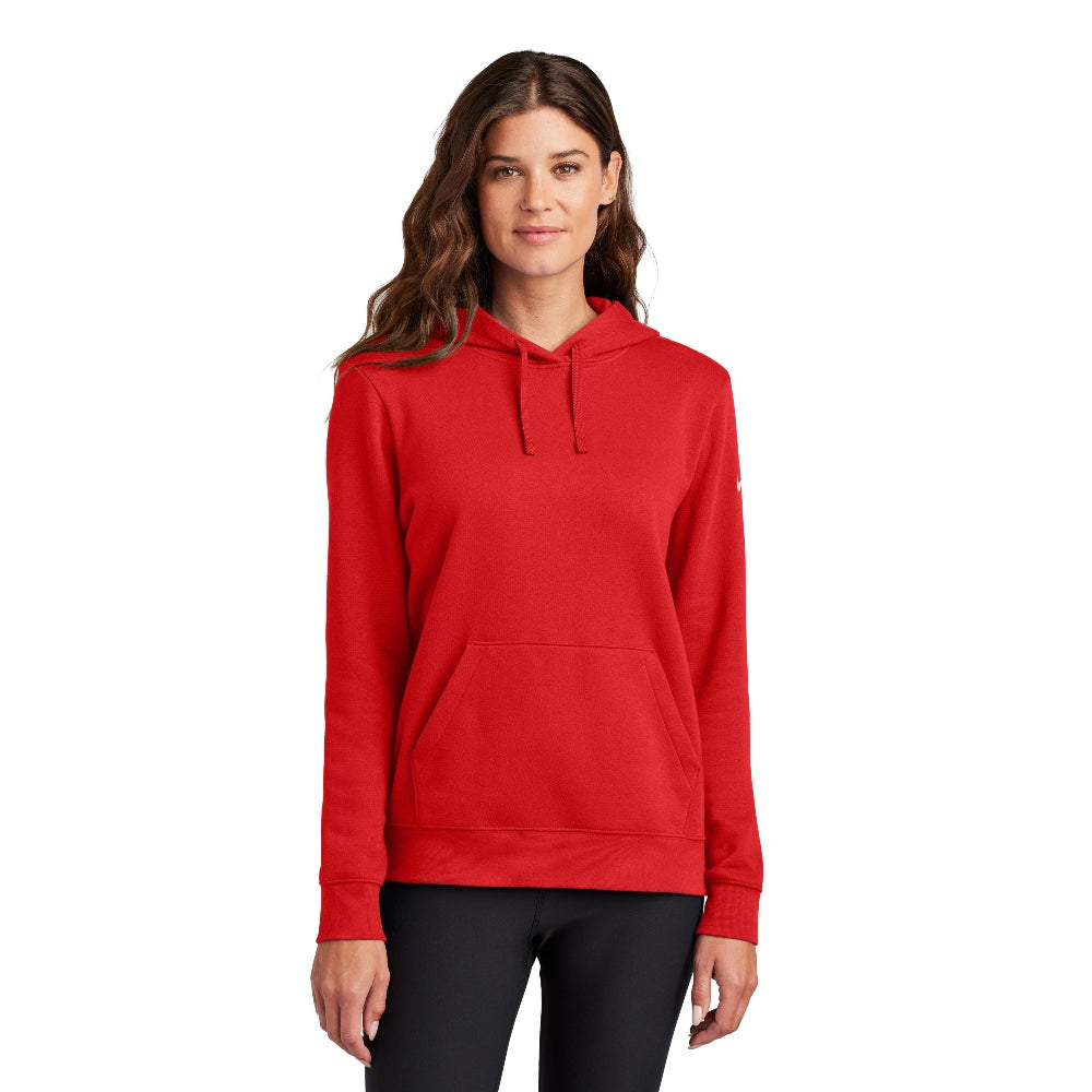 Nike Women's Club Fleece Sleeve Swoosh Pullover Hoodie - University Red
