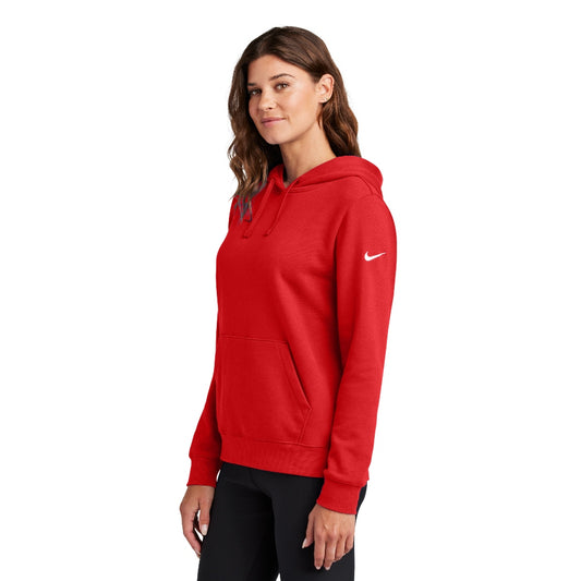 Nike Women's Club Fleece Sleeve Swoosh Pullover Hoodie - University Red