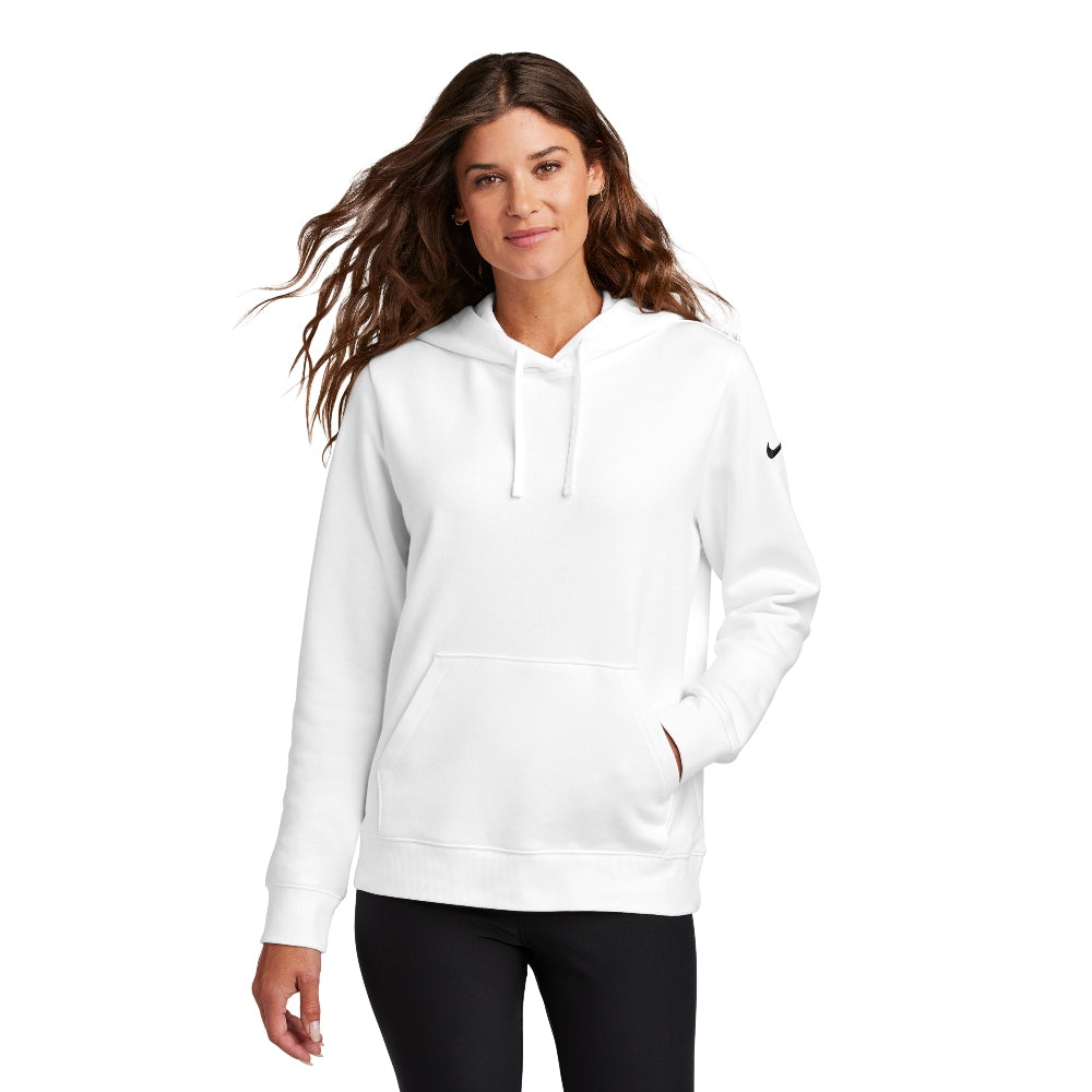 Nike Women's Club Fleece Sleeve Swoosh Pullover Hoodie - White