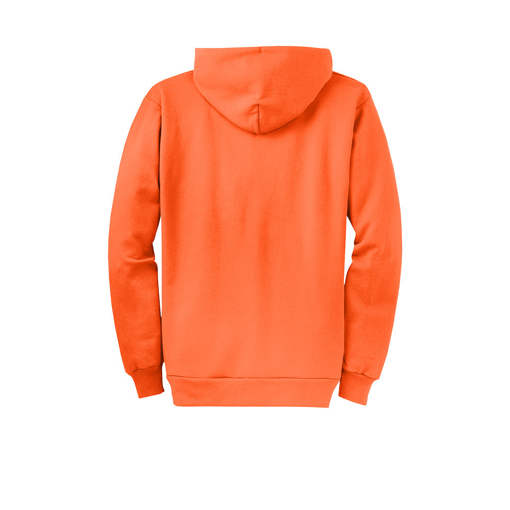 Port & Company Core Fleece Full-Zip Hoodie – Orange, XL, 50/50 Cotton/Poly, Front Pockets