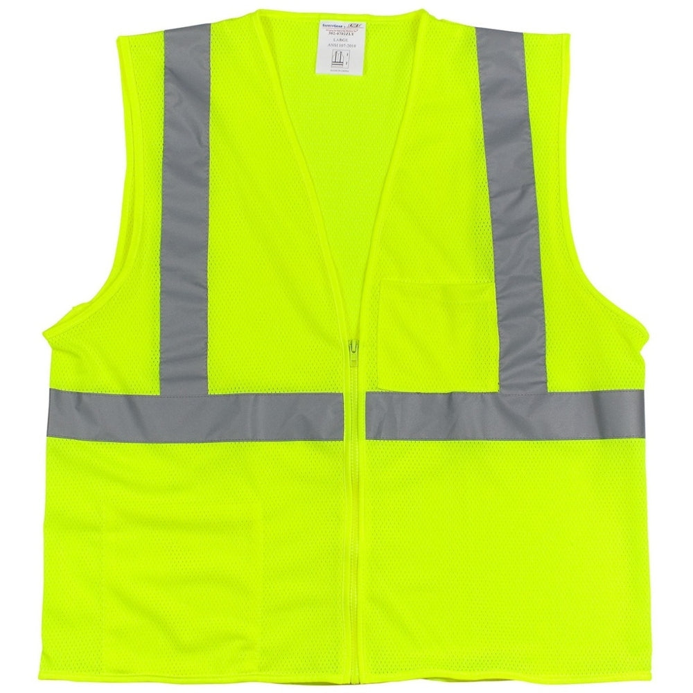 PIP 302-0702Z Economy Type R Class 2 Mesh Safety Vest with Two Pockets & Zipper - Yellow/Lime